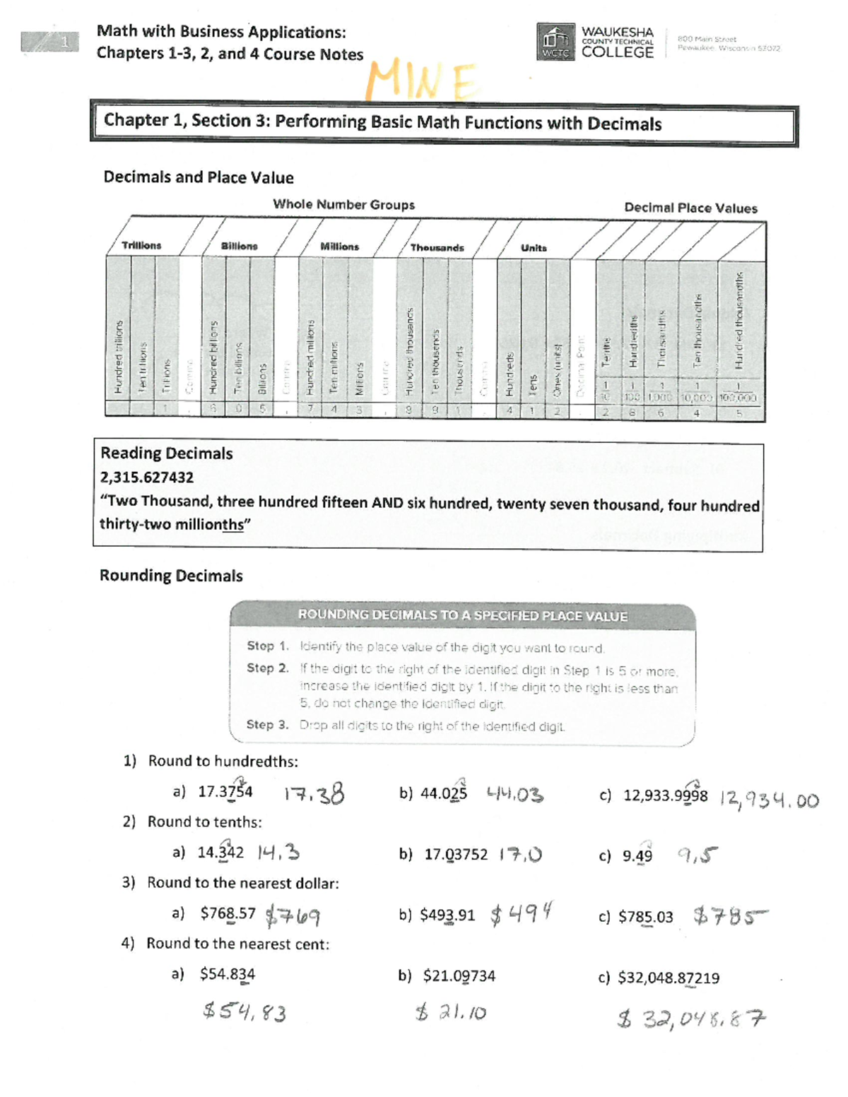 Math with Business Applications: WCTC Course Notes for Chapters 2 & 4 ...
