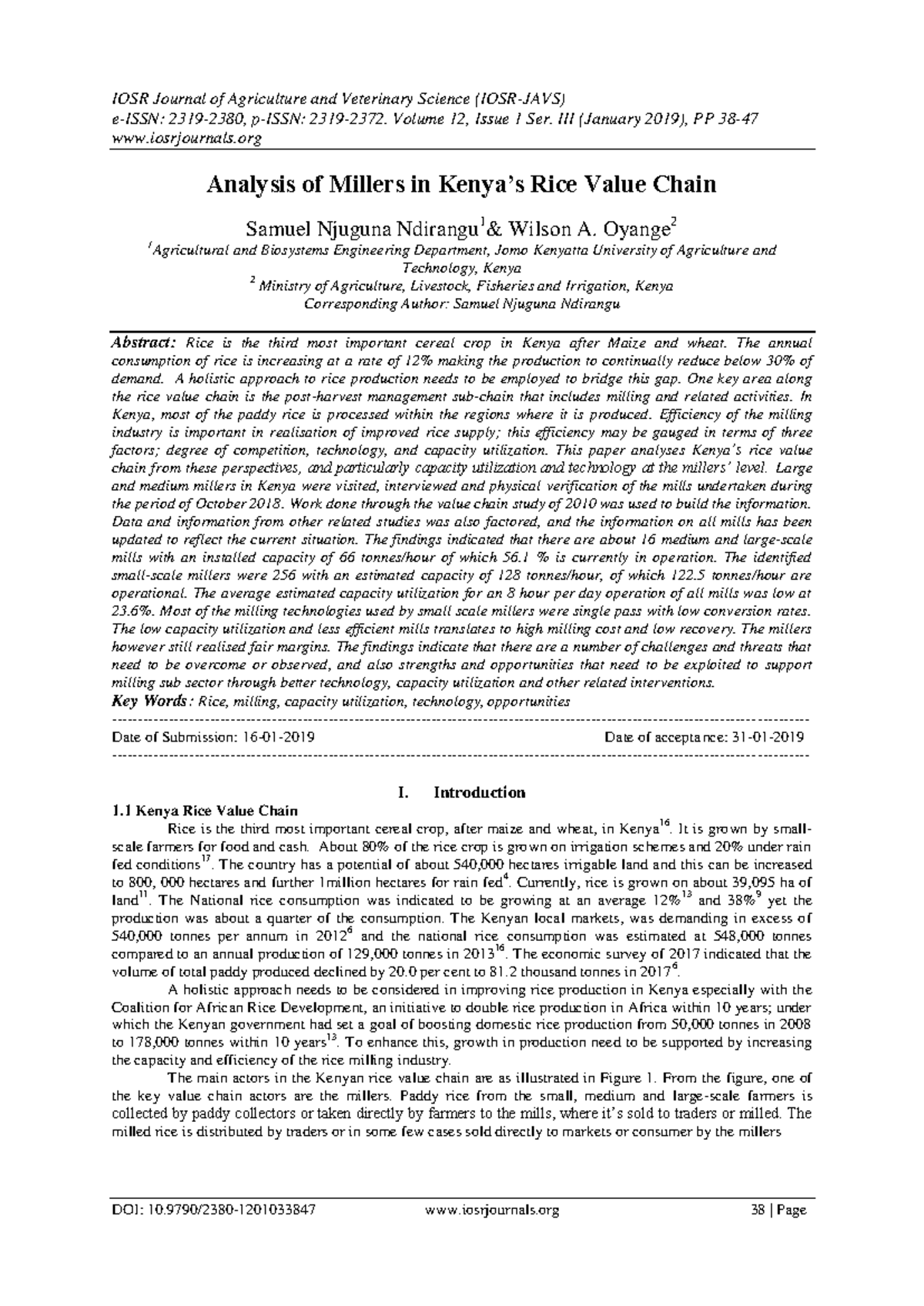 Analysis of Millers in Rice Value Chain: Insights from Kenya's Rice ...