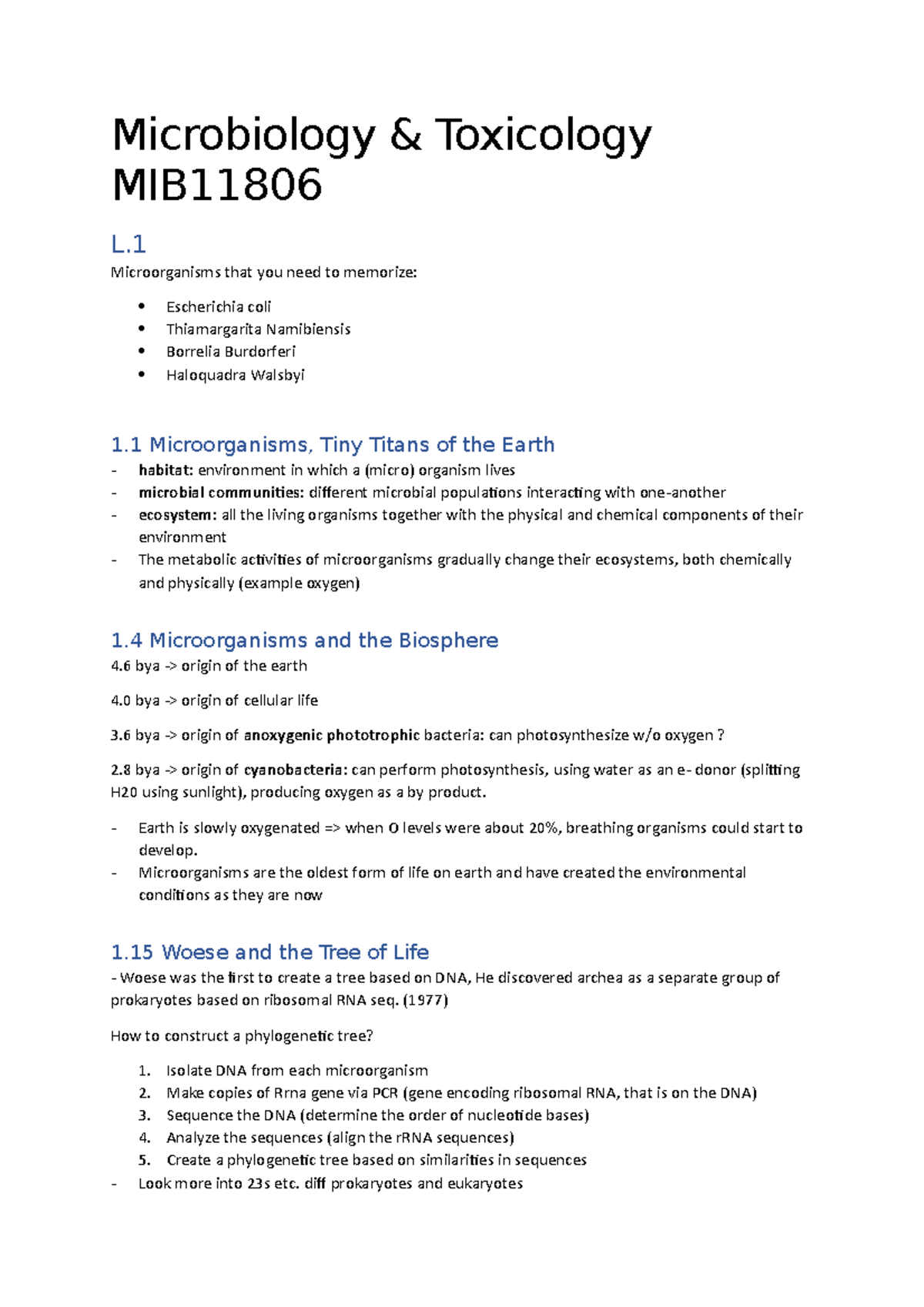 Microbiology Lecture Notes 1-5 (MIB11806) - Key Concepts and Organisms ...
