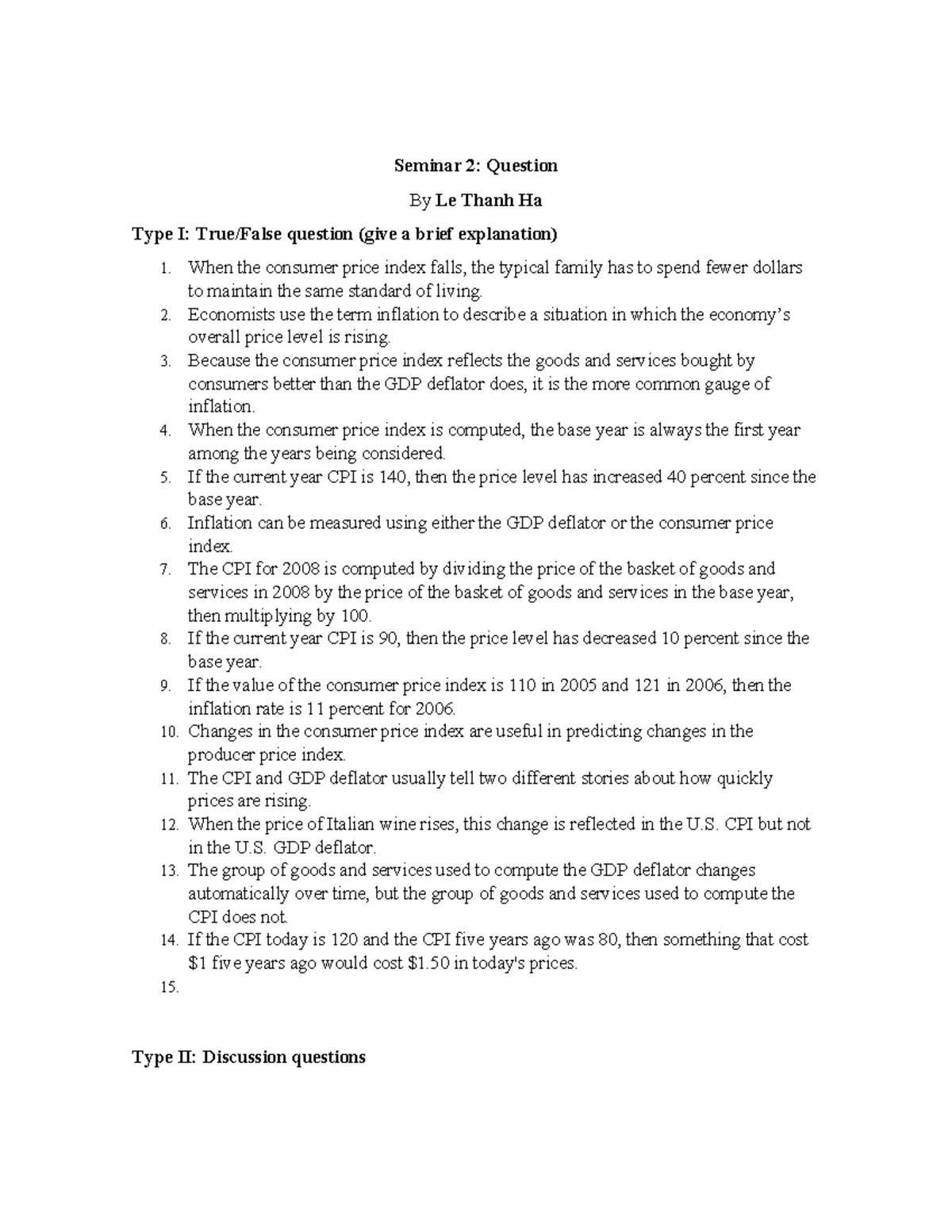 Seminar 2: CPI Analysis and Discussion Questions on Inflation - Studocu
