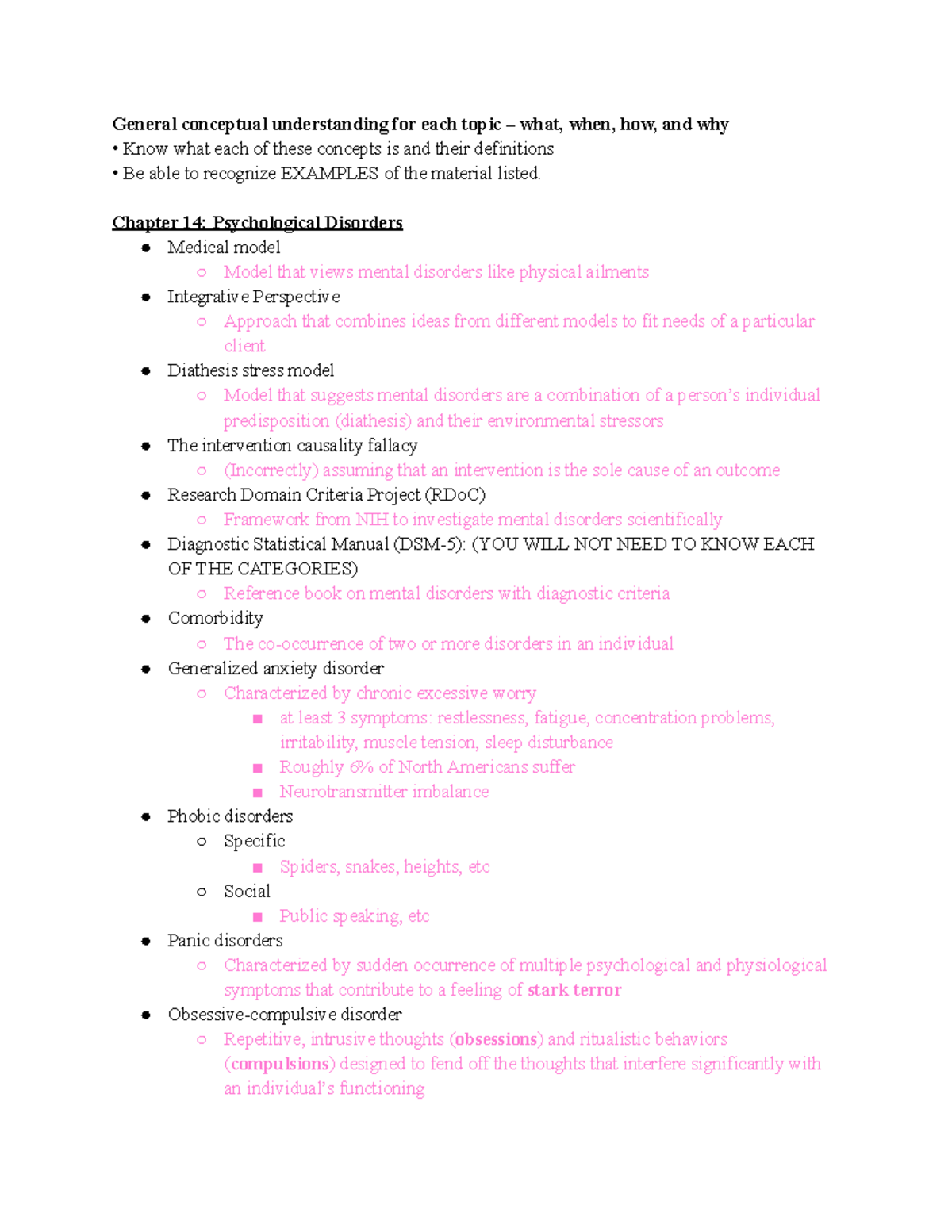 Psychological Disorders and Treatments: Exam 4 Study Guide (PSY 101 ...
