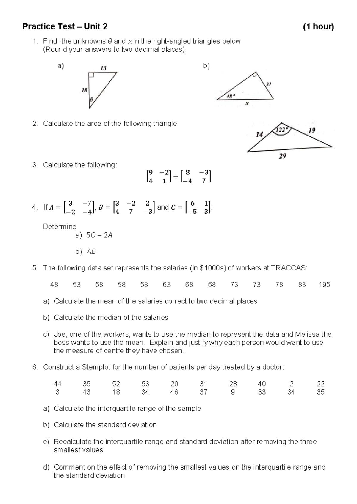 Practice Test - Unit 2 Math Exercises & Solutions - Studocu