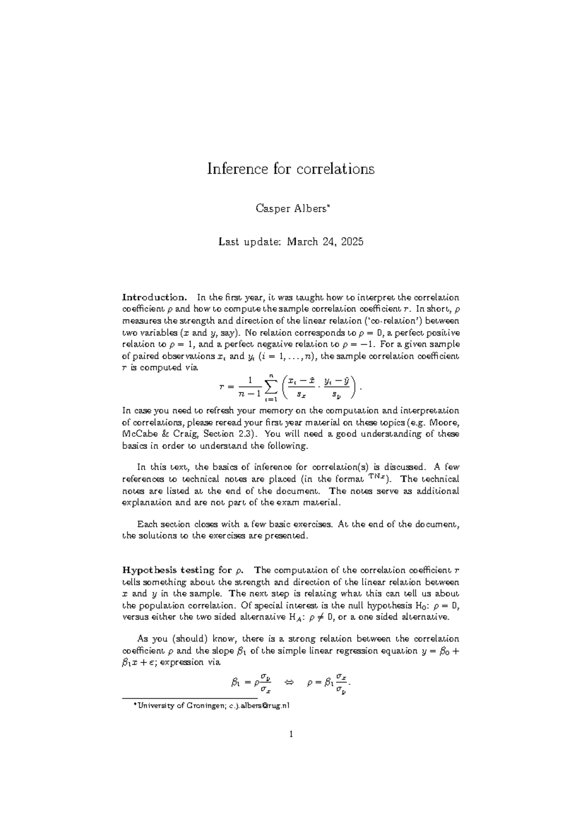 A1: Correlation Inference and Hypothesis Testing Notes - Studeersnel