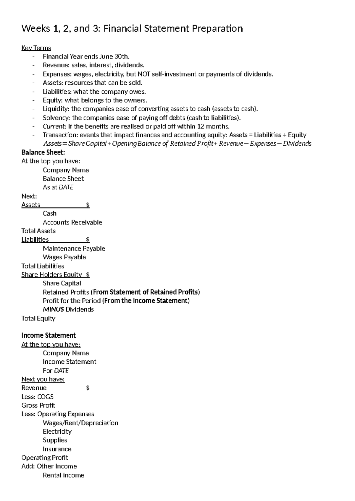 Finance 101: Exam Notes on Financial Statements & Taxation - Studocu