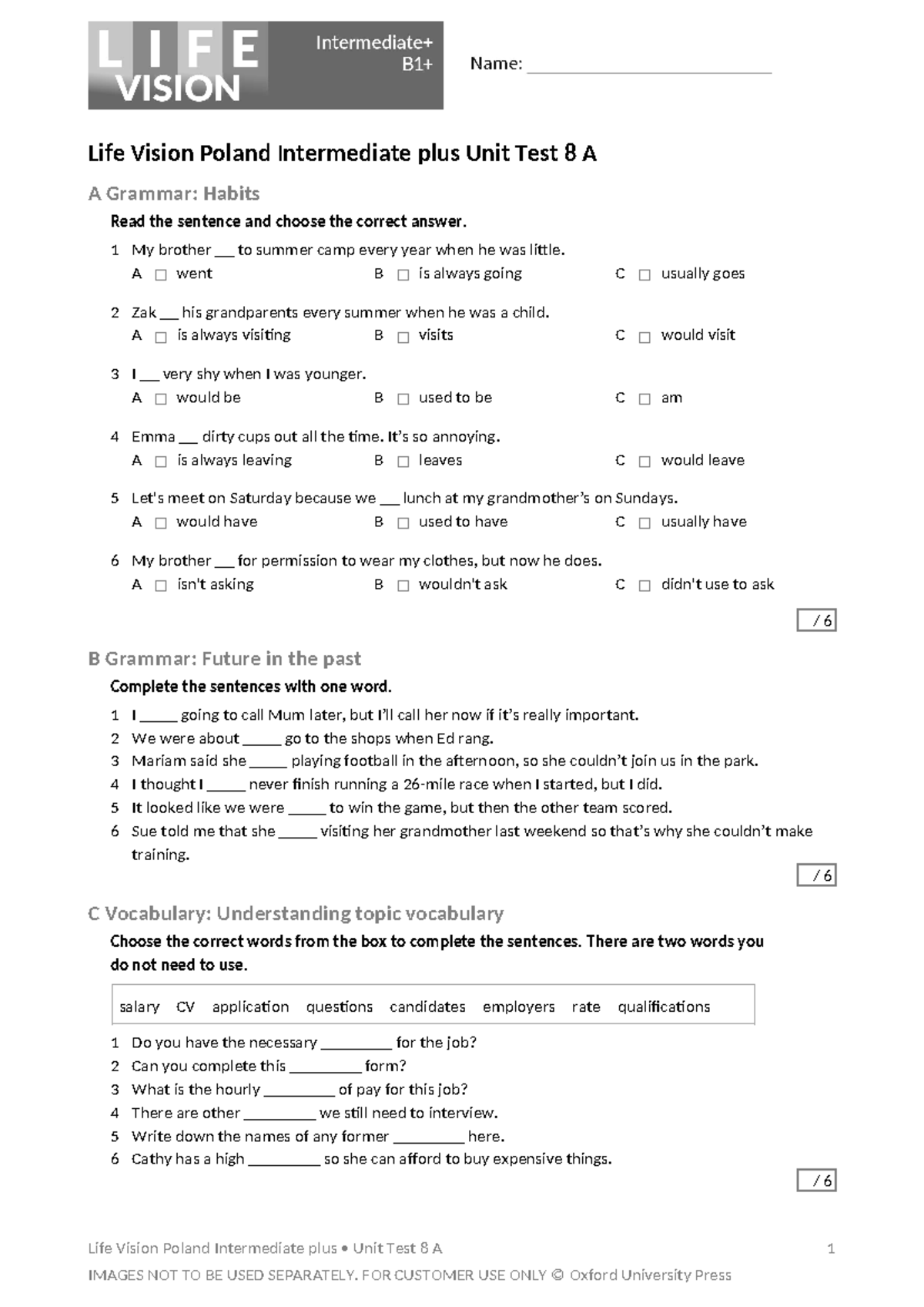 Life Vision Poland Intermediate Plus Unit Test 8A - Grammar ...