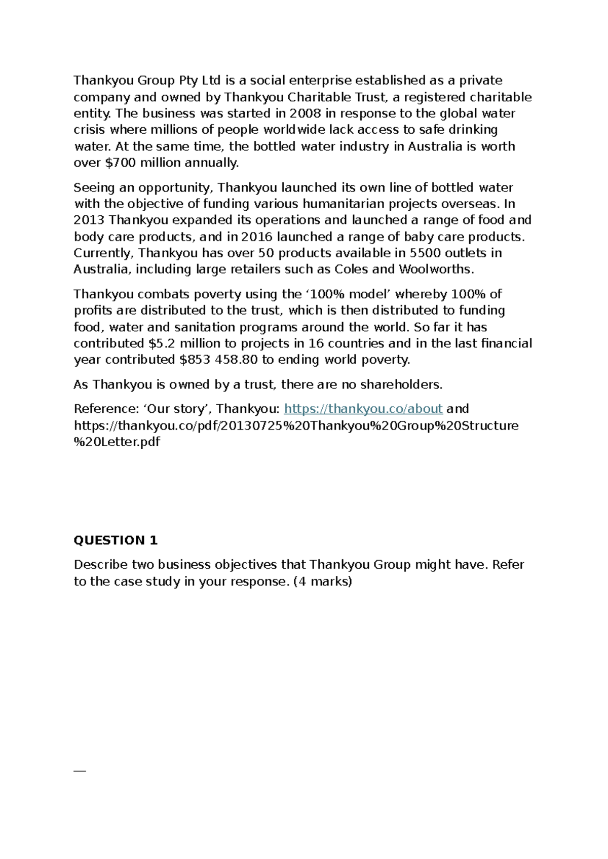 TCC 2021 Practice SAC: Thankyou Group Case Study Analysis - Studocu
