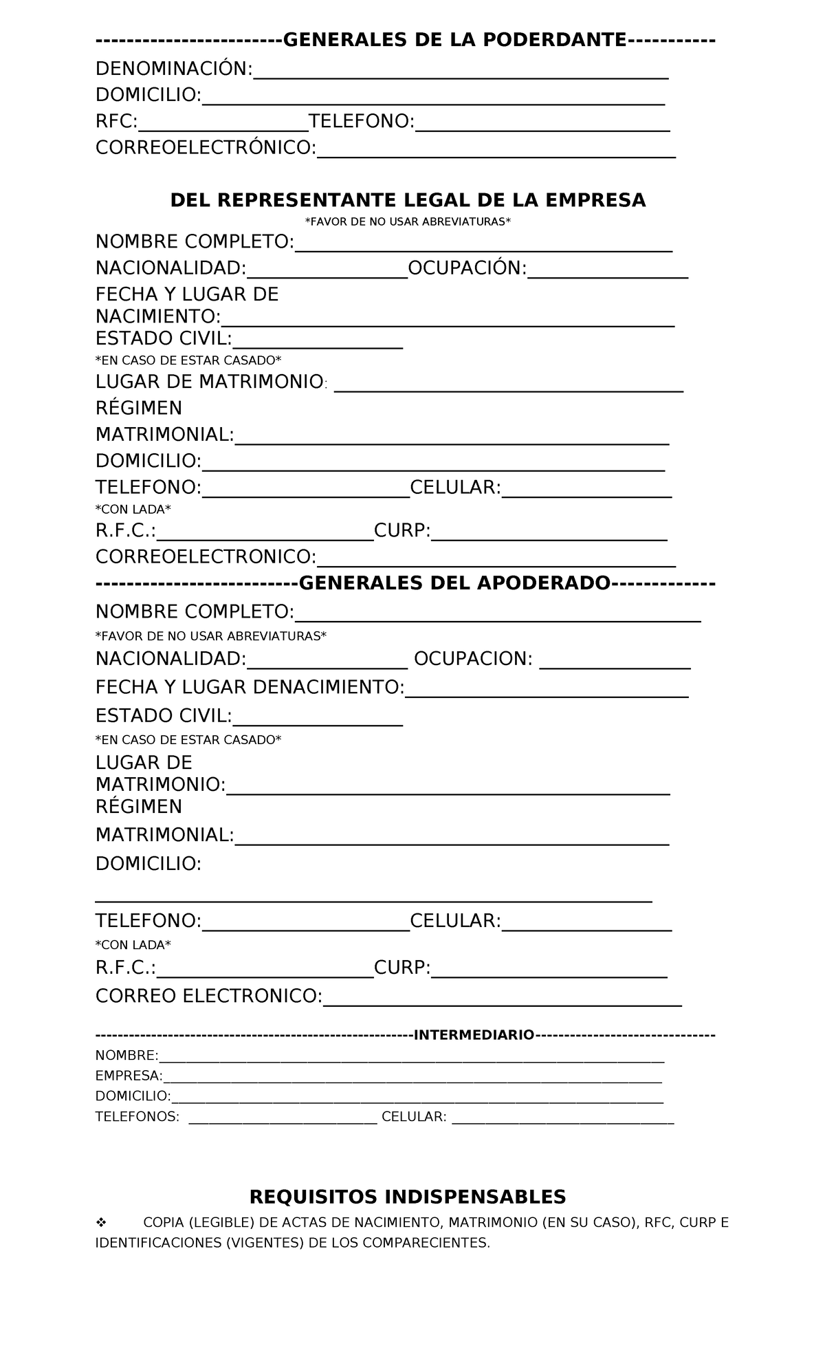 Requisitos para otorgar Poder de P. moral a P. física -GENERALES DE LA ...