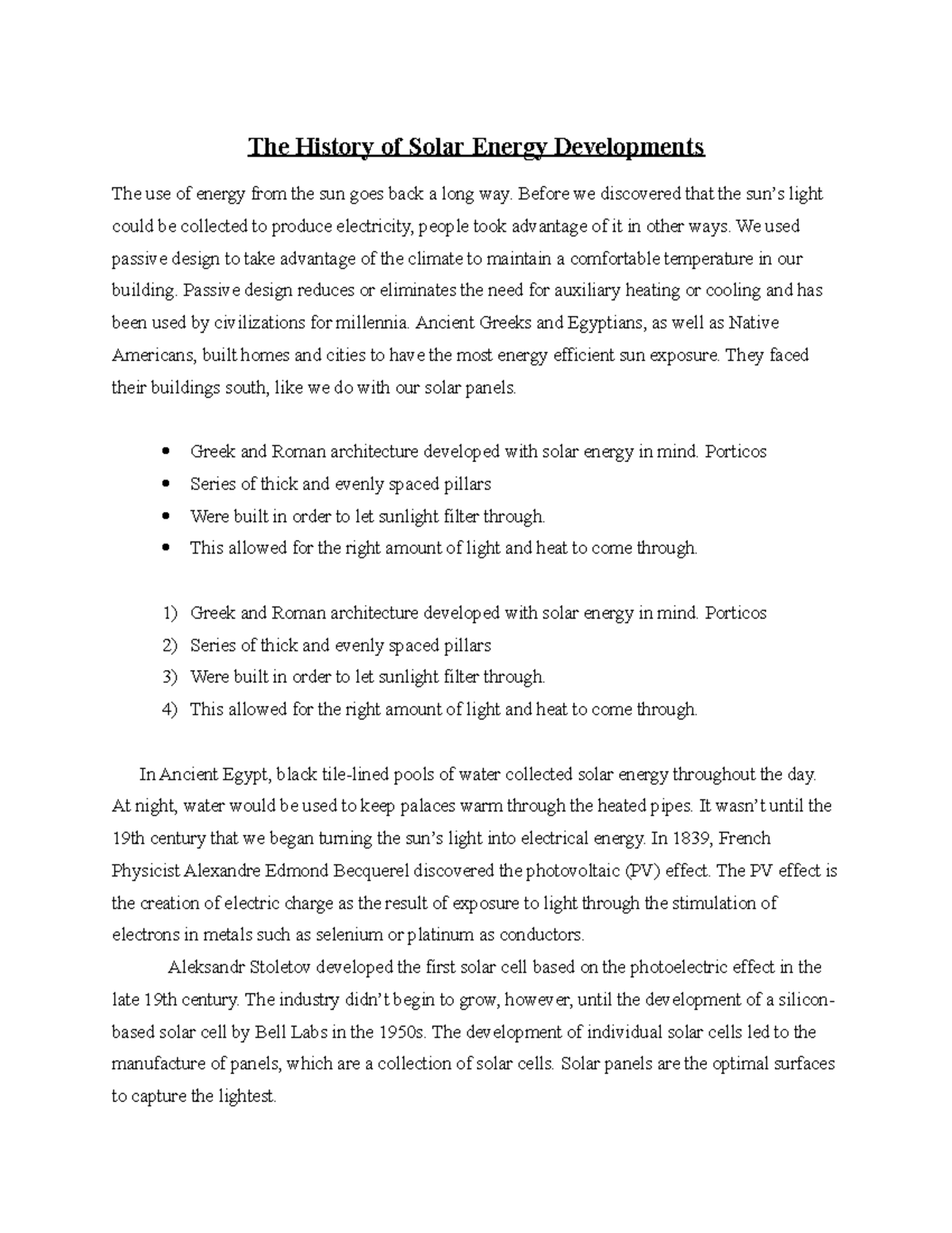 Sample Text 1 - The History of Solar Energy Developments The use of ...