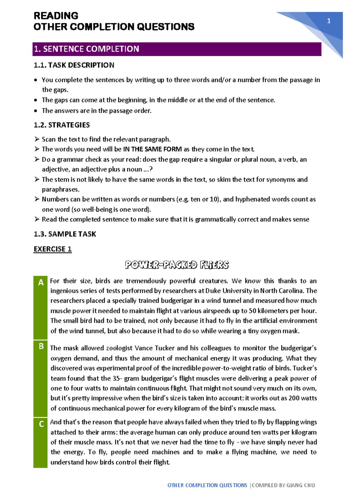 [Reading] Other Completion Questions - OTHER COMPLETION QUESTIONS 1 1 ...