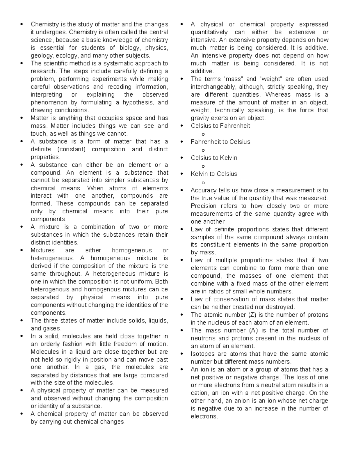 Chem 101: Comprehensive Chemistry Review and Key Concepts - Studocu
