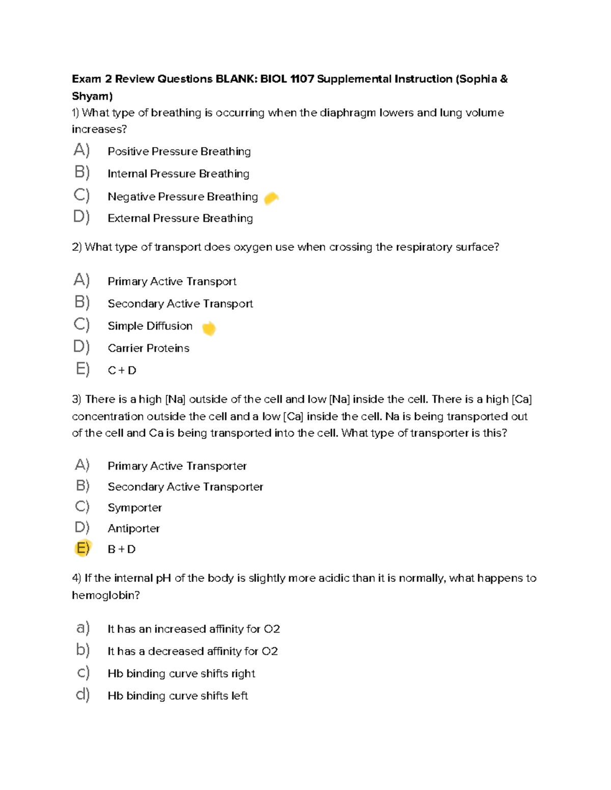 Exam 2 review questions for BIOL 1107 supplemental instruction - Studocu