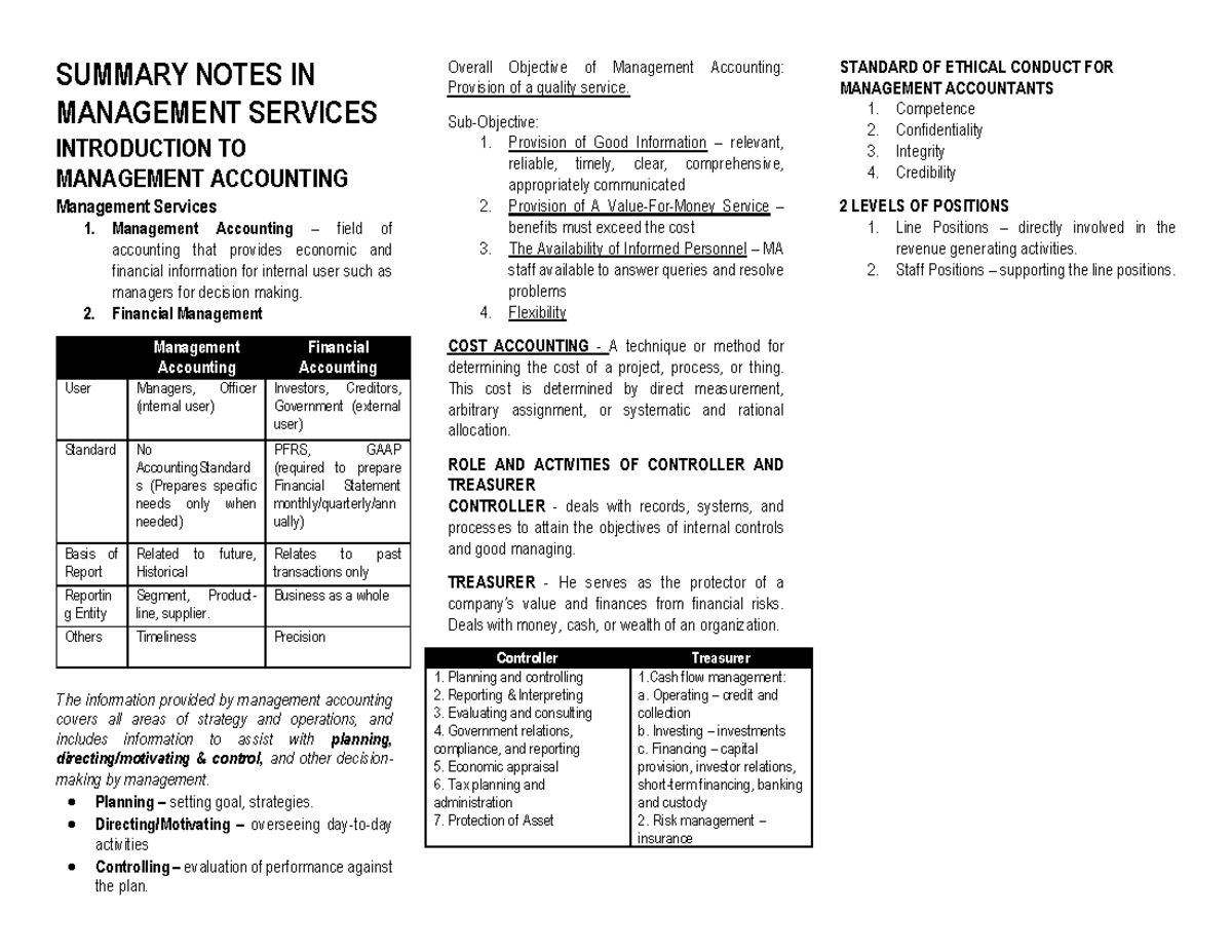 Management Acctg: Summary Notes on Management Services & Accounting ...