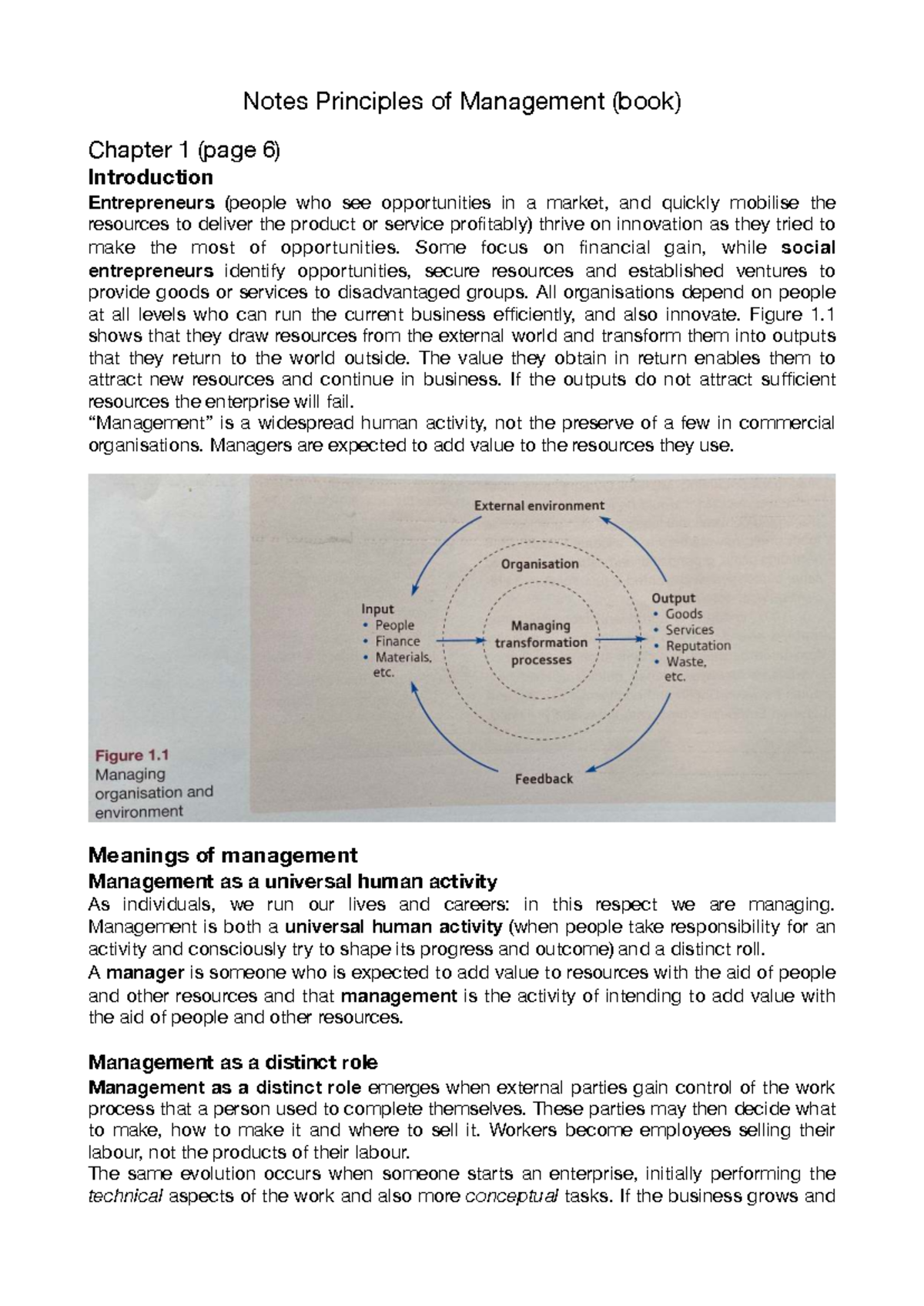 Principles of Management (MGT101) Chapter 1: Introduction to ...