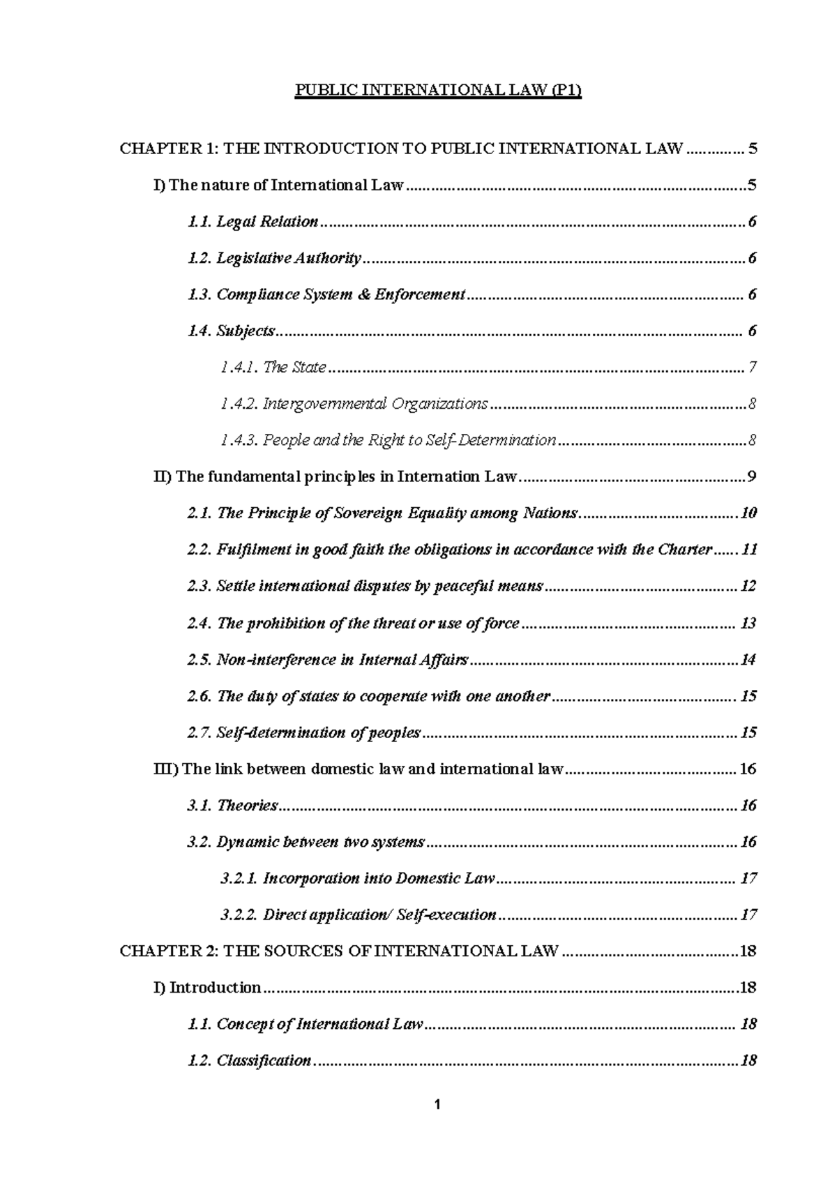PUBLIC INTERNATIONAL LAW (P1) CHAPTER 1: INTRODUCTION TO INTERNATIONAL ...