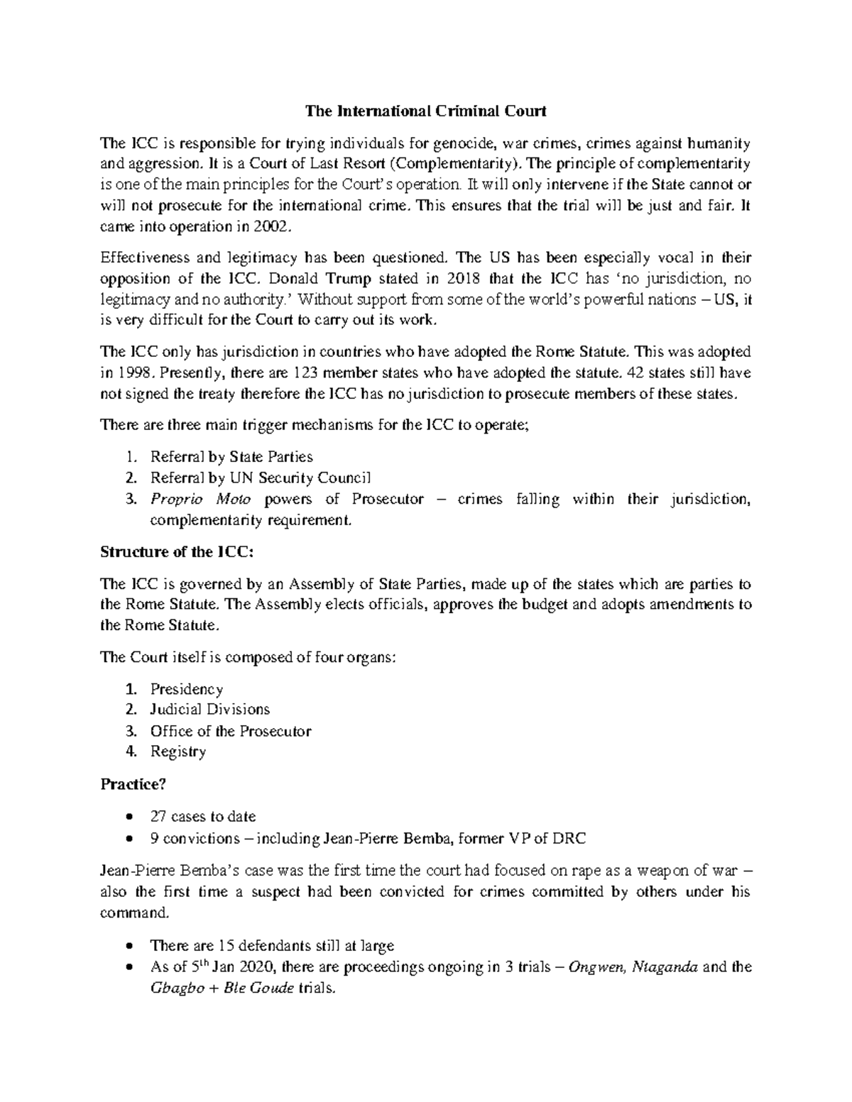 International Criminal Law 101 - Exam Notes & Key Concepts - Studocu