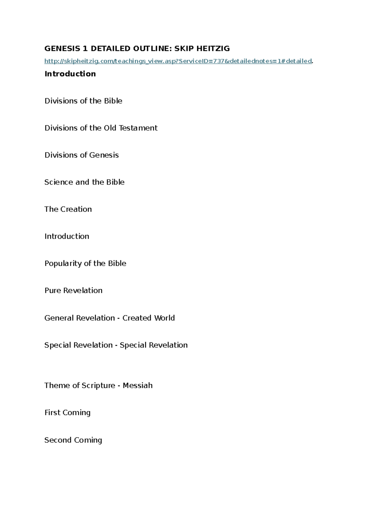 240301 Genesis 1 Detailedoutline - GENESIS 1 DETAILED OUTLINE: SKIP ...