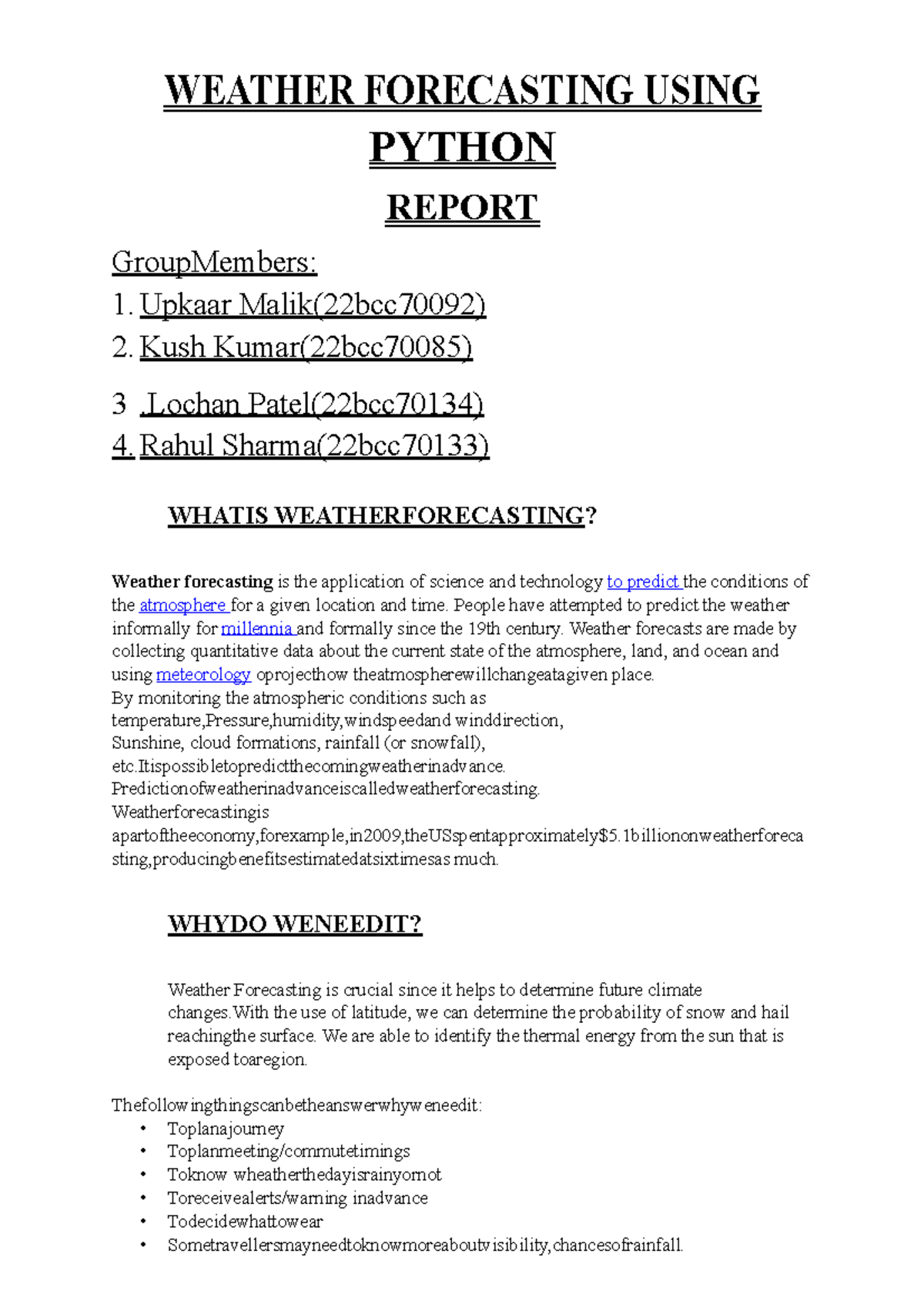 Dt project weatherforecast - WEATHER FORECASTING USING PYTHON REPORT ...