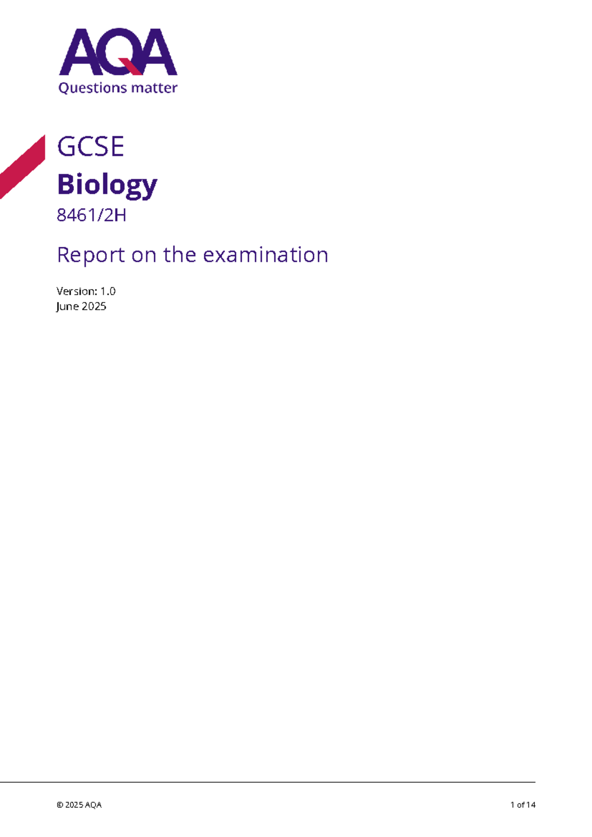 GCSE Biology Paper 2 Triple Higher Exam Report - June 2025 AQA - Studocu