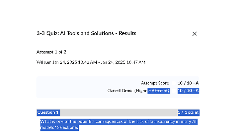Module 3 quiz: AI tools and solutions results and feedback - Studocu