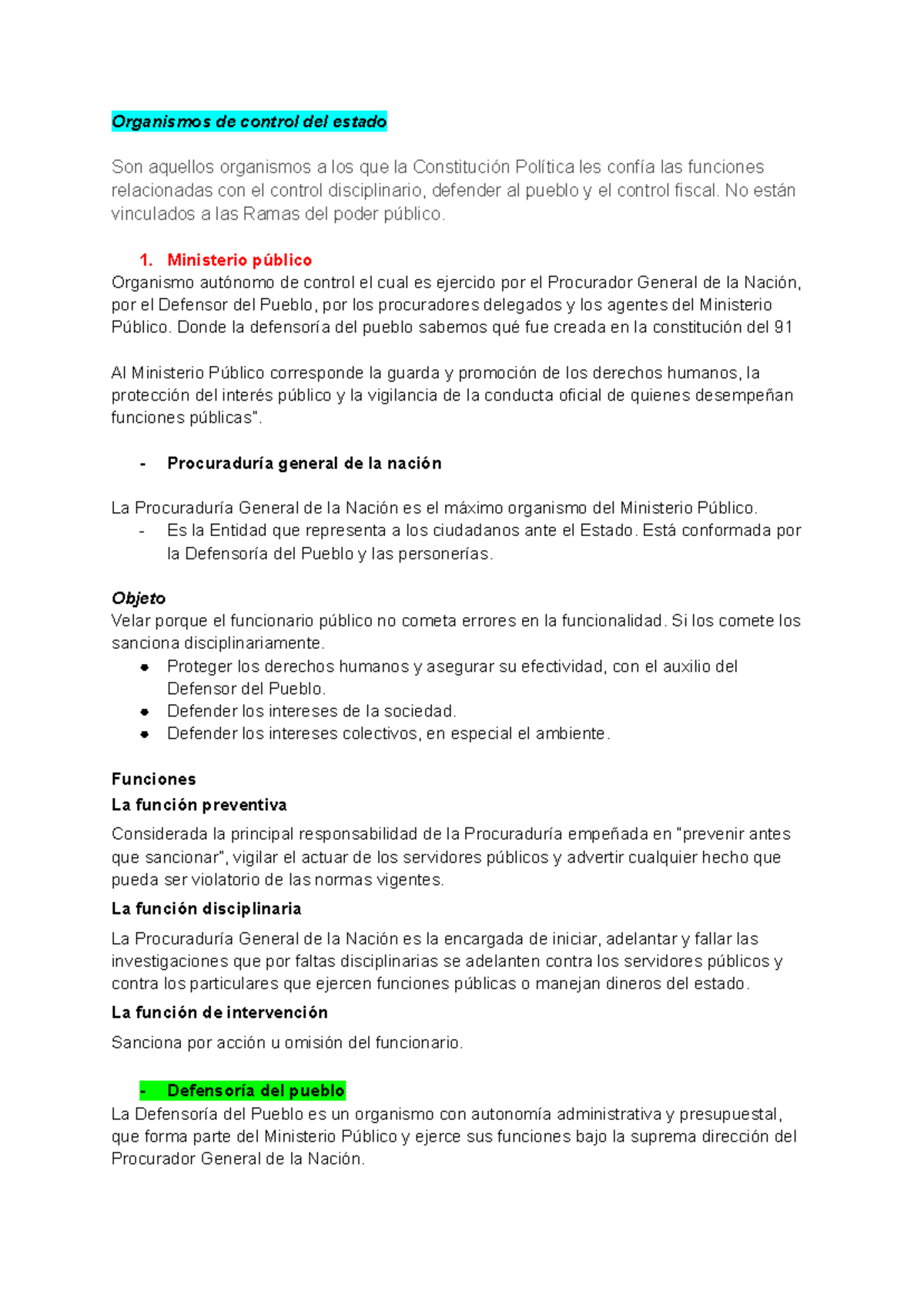 Organismos de Control del Estado: Resumen y Funciones Clave - Studocu