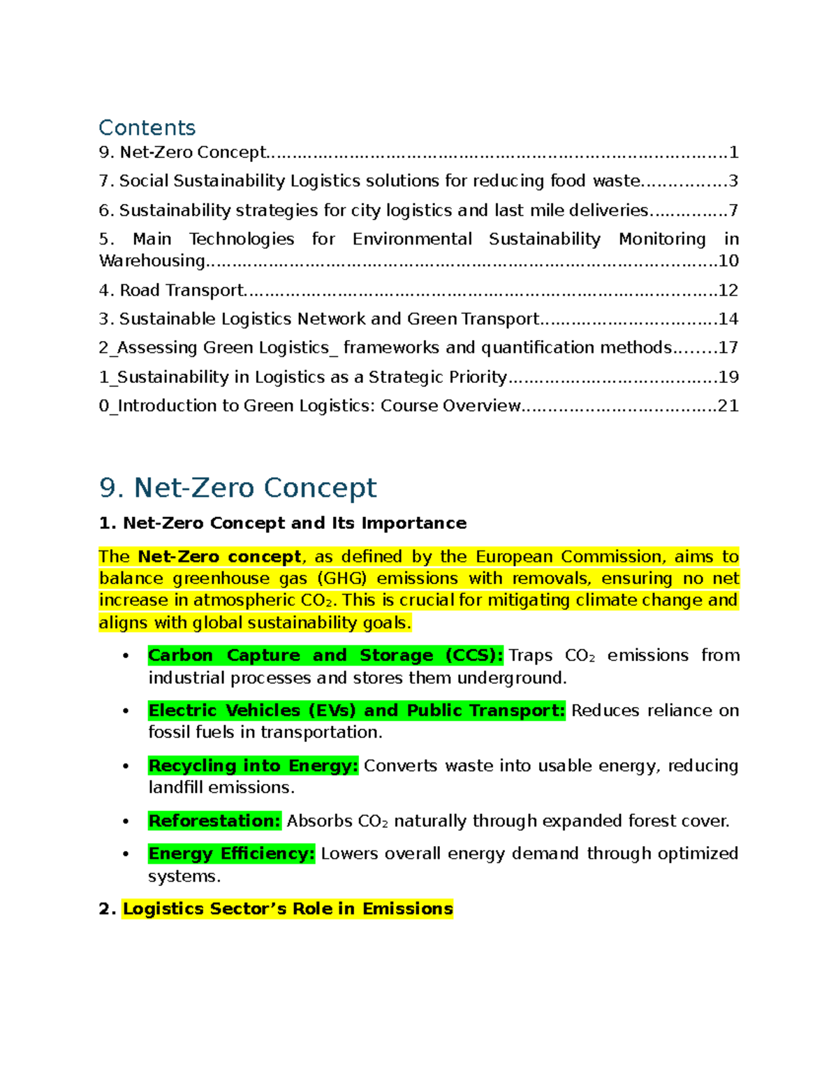 Green Logistics Lecture Notes (Course Code: GL-101) - Studocu