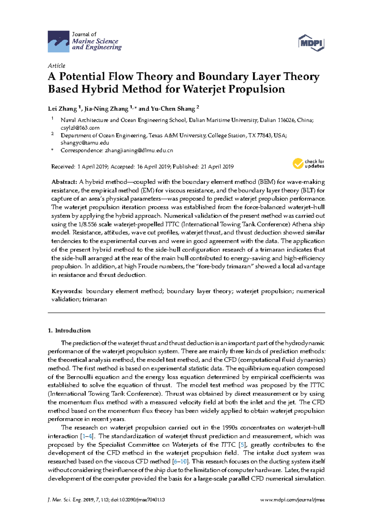 Jmse 07 00113 v2 - Potential Flow Theory and Waterjet Propulsion ...