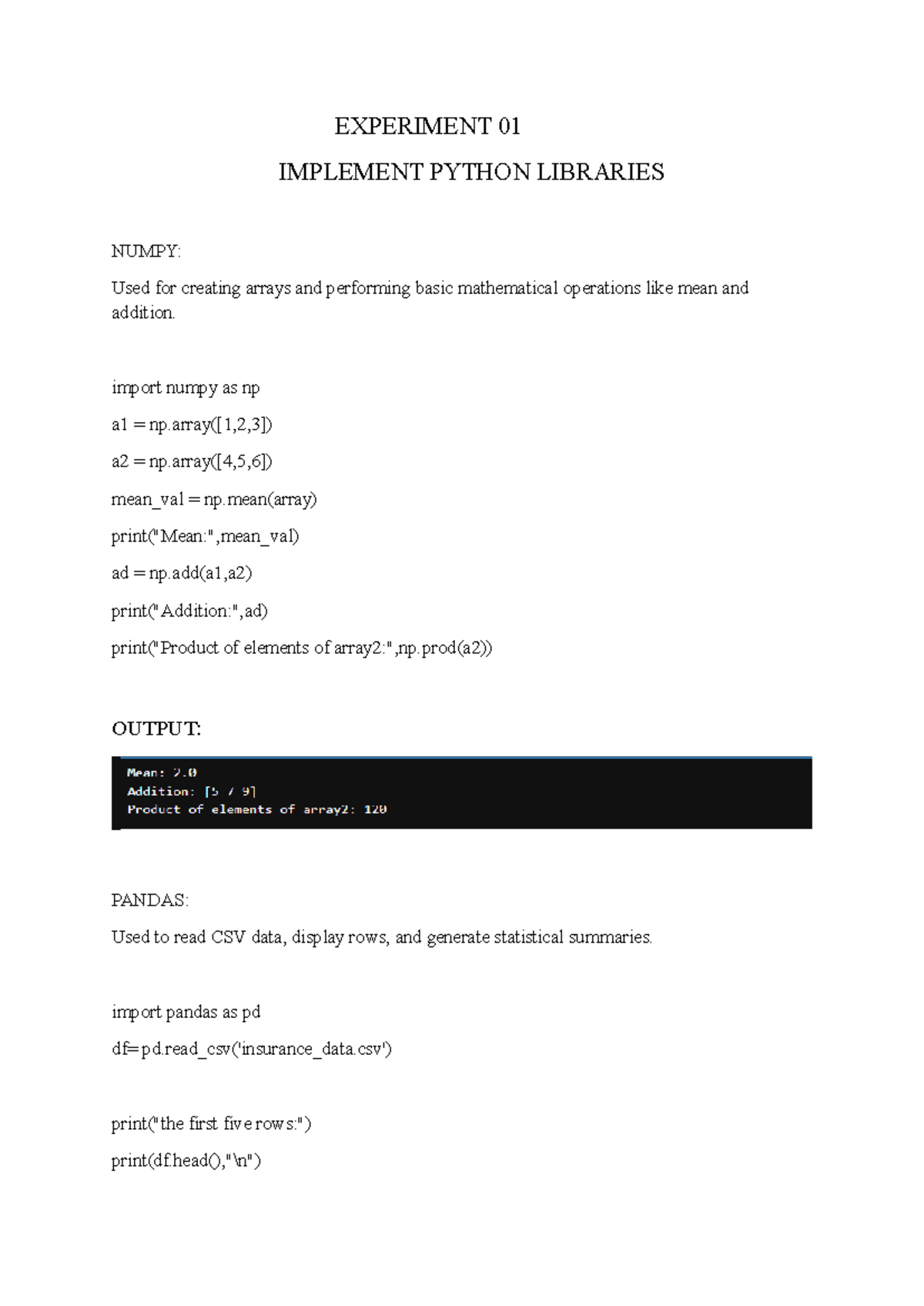 Deep Learning Notes: Experiments with Python Libraries (CS101) - Studocu