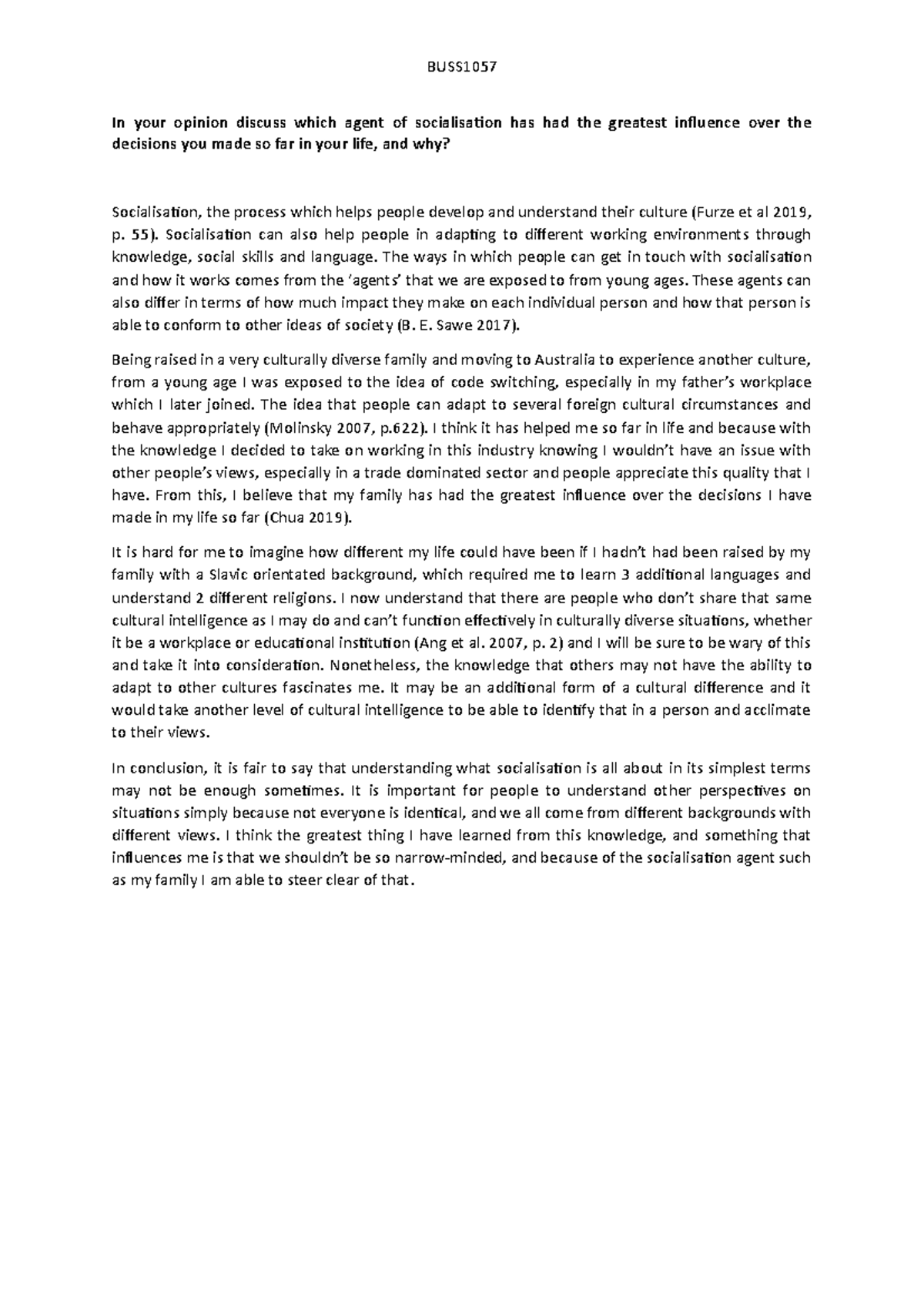 Reflective Journal 1 - BUSS 1057 - UniSA - Studocu