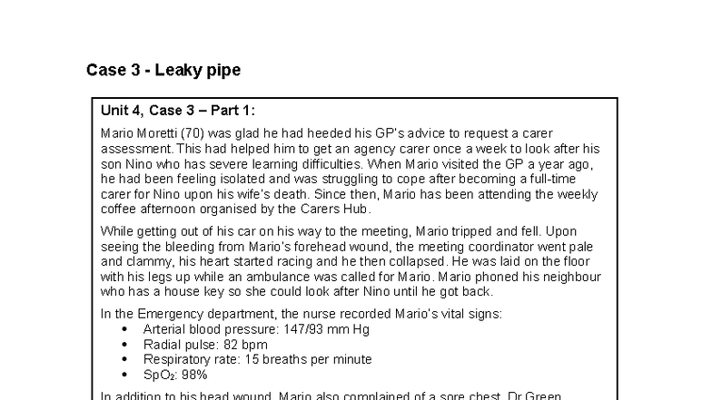 Unit 4 Case 3 - PBL Case: Mario Moretti's Aneurysm Journey - Studocu