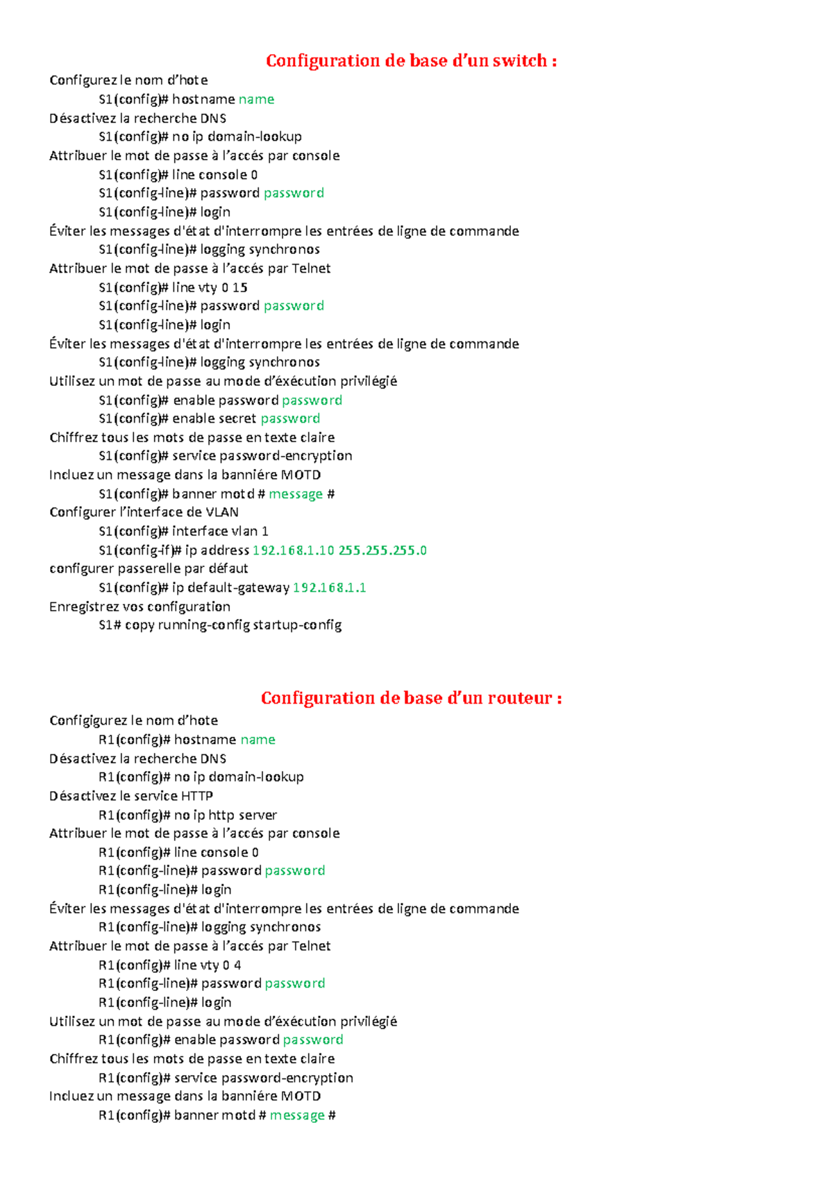 Configuration Avancée des Équipements Réseau Cisco (CISCO 101) - Studocu
