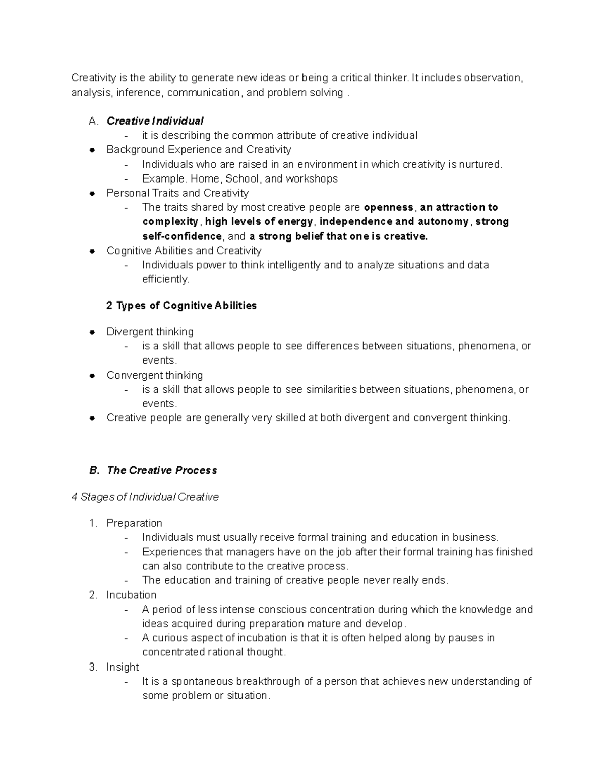 Creative - review notes on individual creativity and cognitive ...
