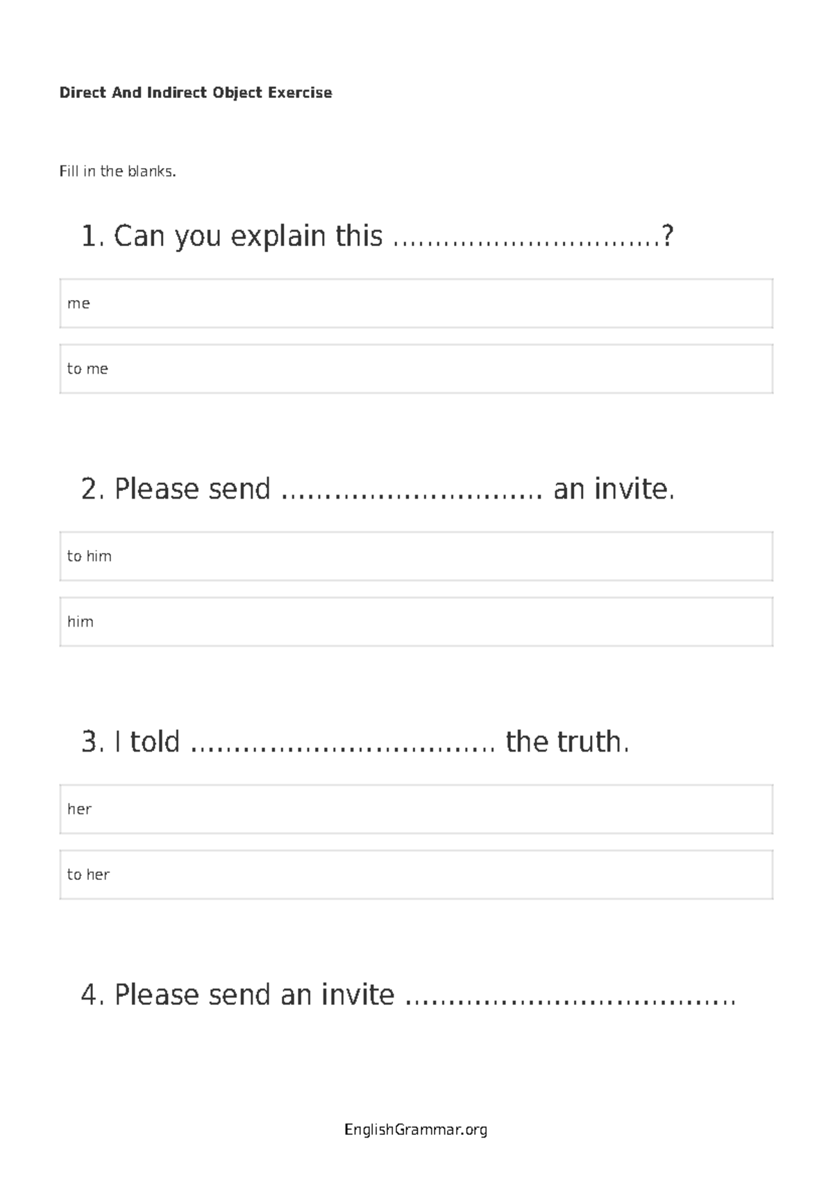 Direct and Indirect Object Exercise: Fill in the Blanks Guide - Studocu