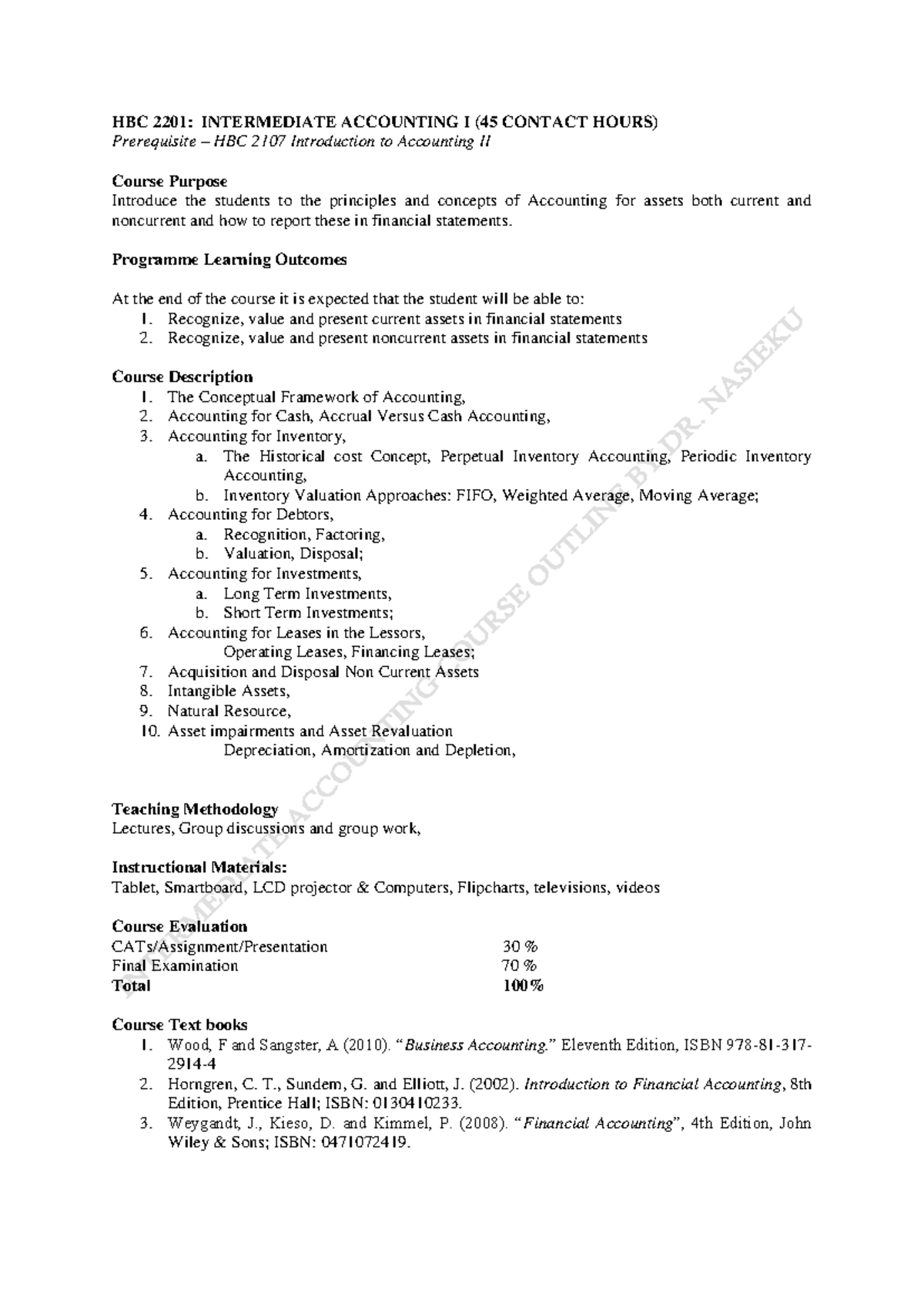 HUMAN RESOURCE MANAGEMENT - HBC 2201: INTERMEDIATE ACCOUNTING I (45 ...