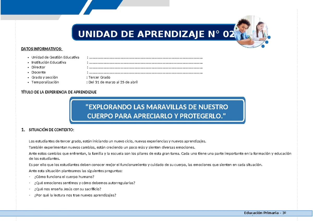 Unidad de Aprendizaje 02: Autoconocimiento y Emociones en 2º PRIM 2025 ...