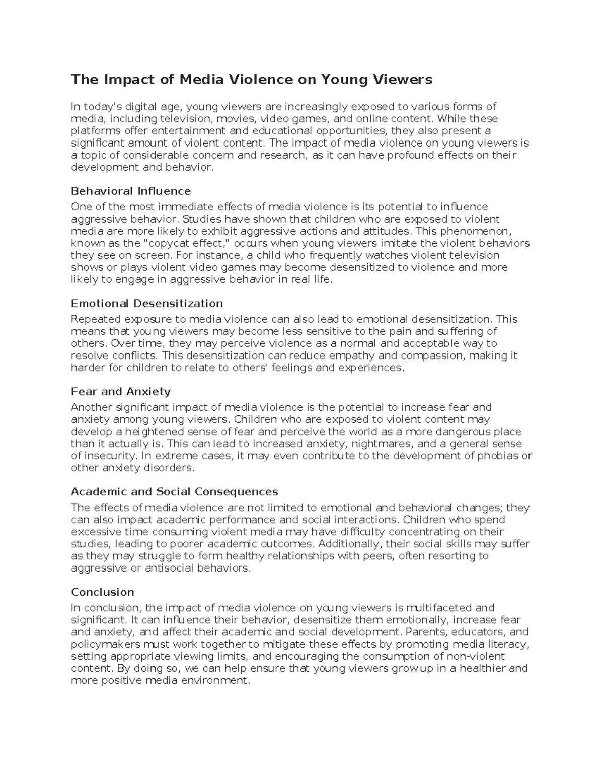 The Impact of Media Violence on Young Viewers - While these platforms ...