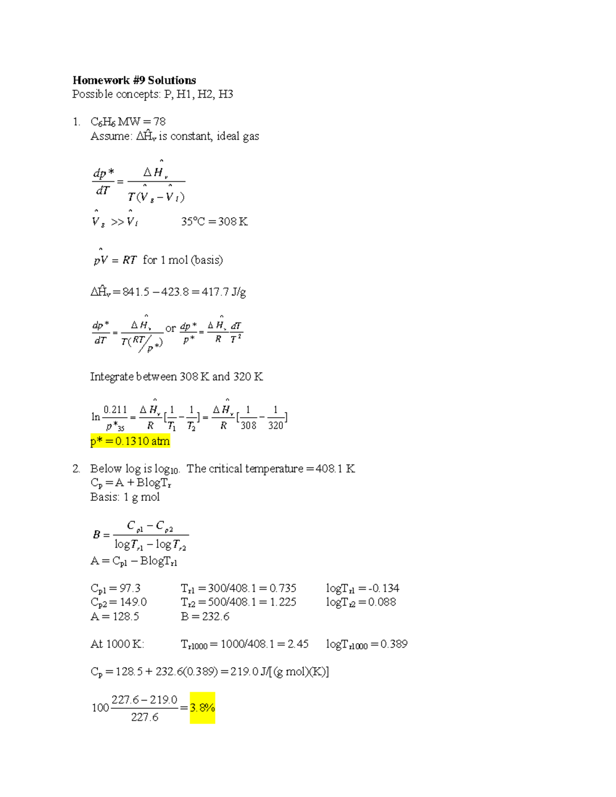 Homework 9 Solutions for Thermodynamics Concepts (CH 101) - Studocu