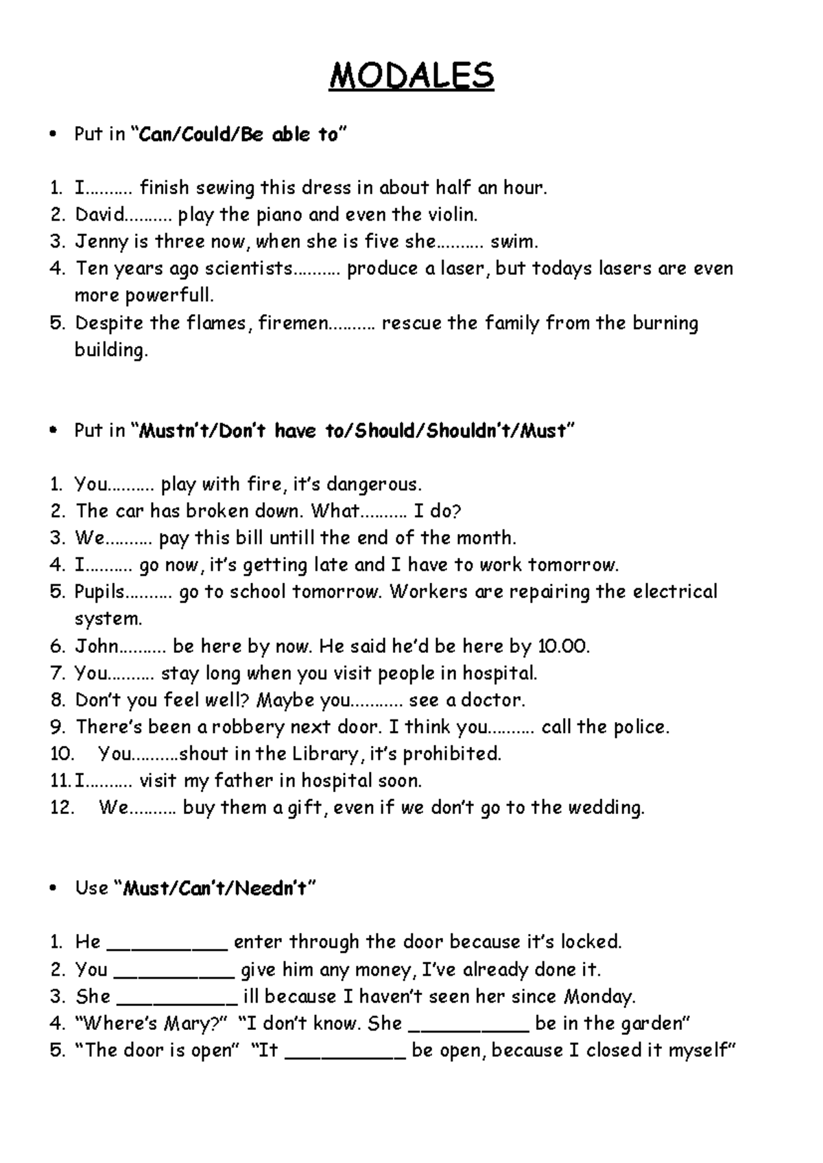 Modales: Exercises on Modal Verbs and Usage - Studocu