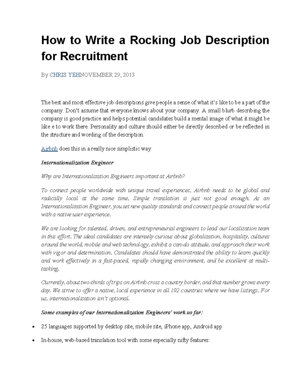 Chap 02: Crafting Effective Job Descriptions for Recruitment - Studocu
