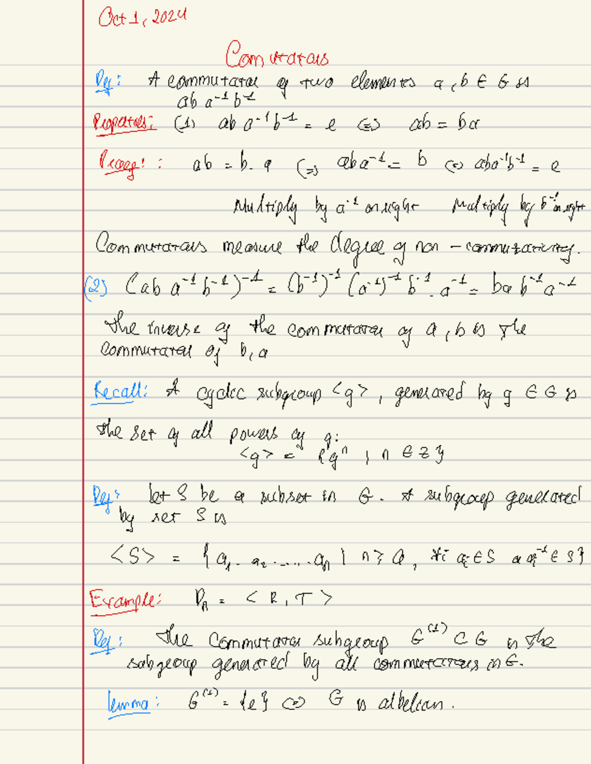 Study Notes on Commutator Definition in Group Theory (MATH 201) - Studocu