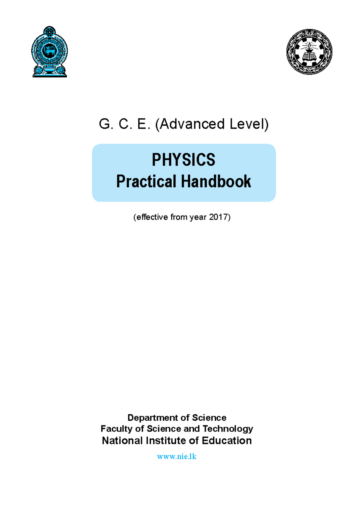 G. C. E. (A/L) Physics Practical Handbook: Essential Experiments Guide ...