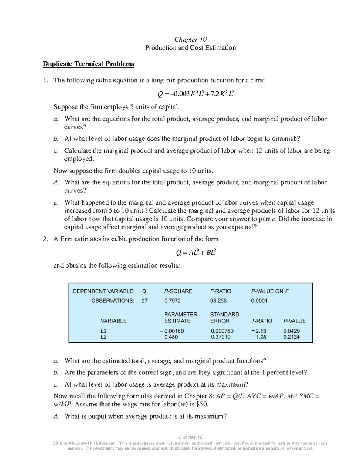 TP CH10 - Analysis of Production Functions & Cost Estimation - Studocu