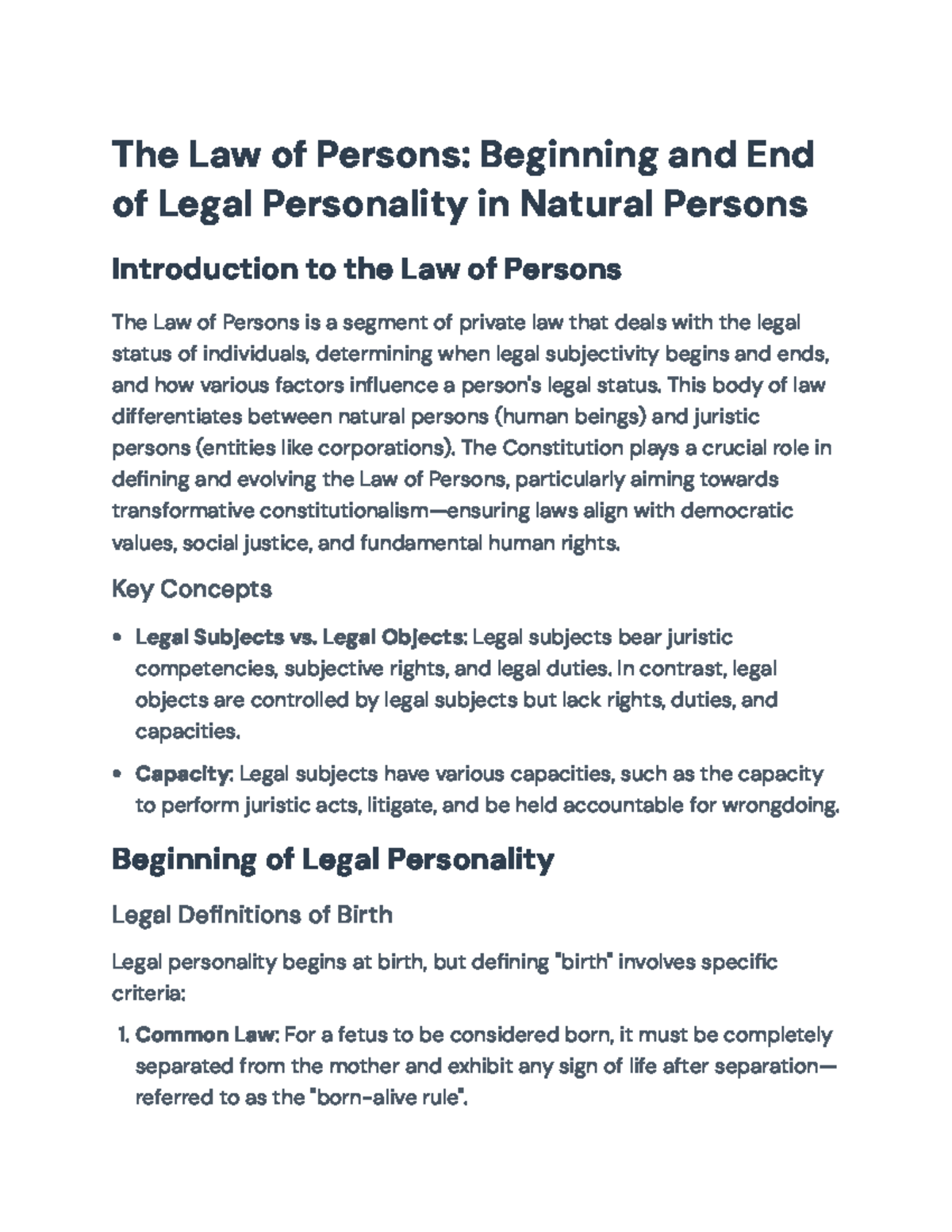 The Law of Persons: Understanding Legal Personality and Its ...