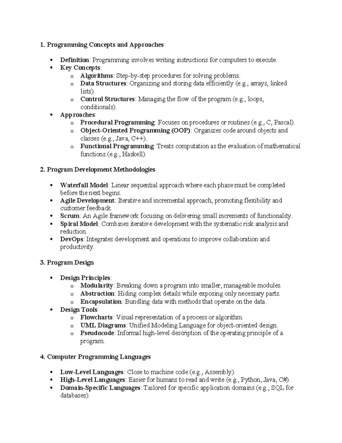 Programming Concepts and Development Methodologies: A Study Guide - Studocu