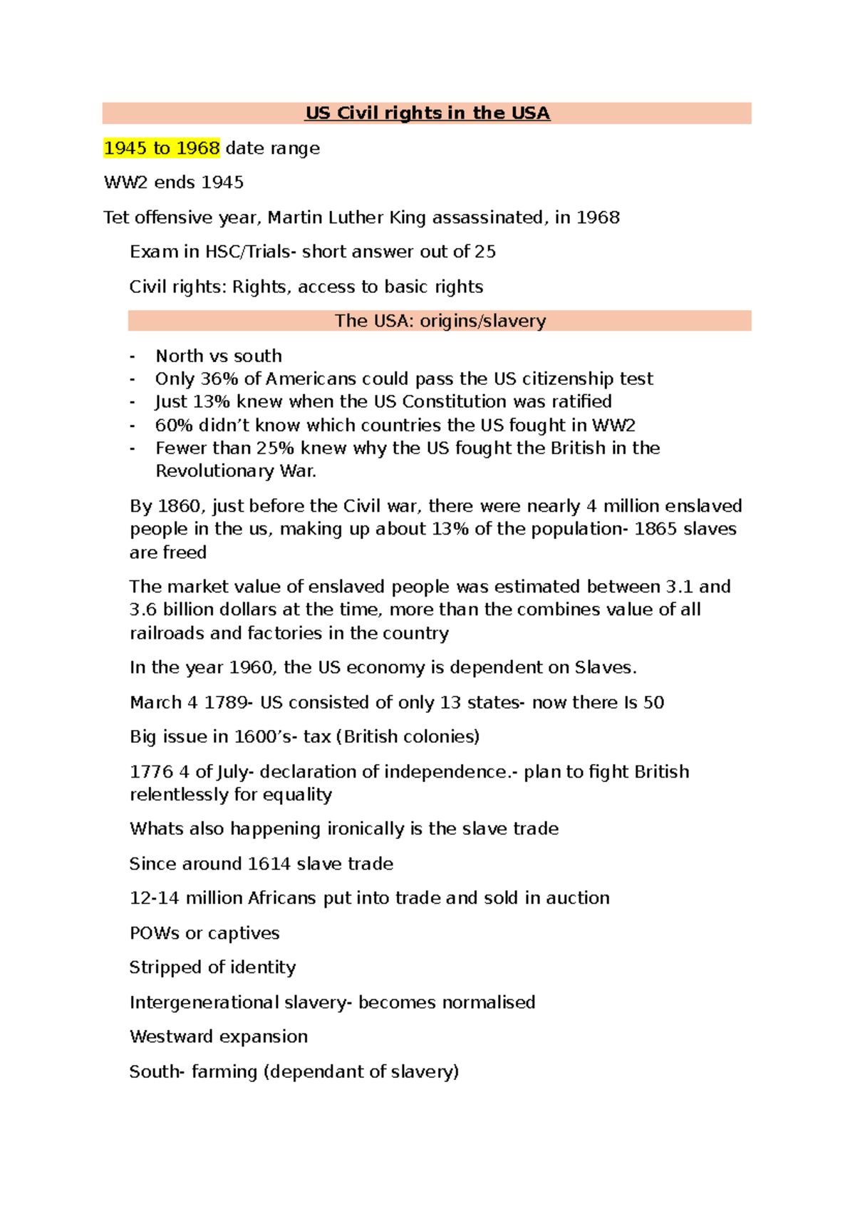 Civil Rights in the USA (1945-1968): Key Events & Activism Notes - Studocu