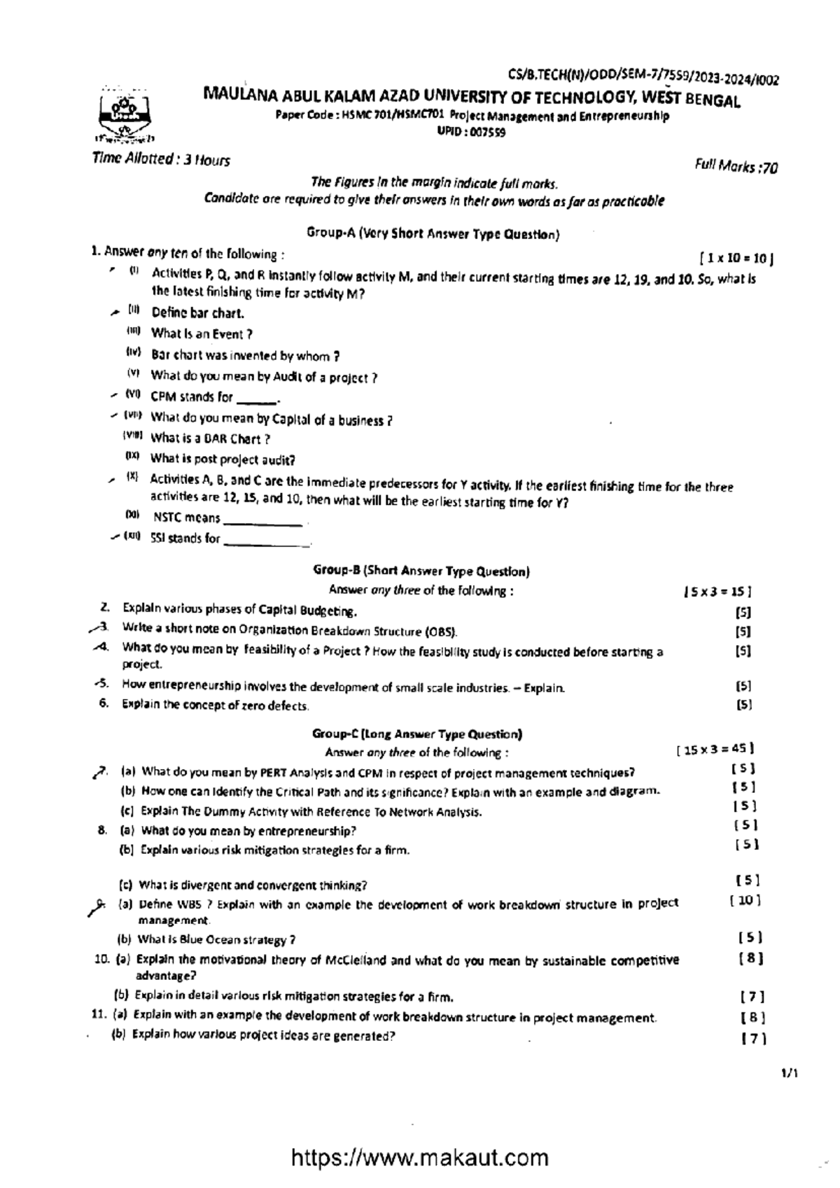 BTech HSMC 7th Sem Project Management & Entrepreneurship HSMC 701 - Studocu