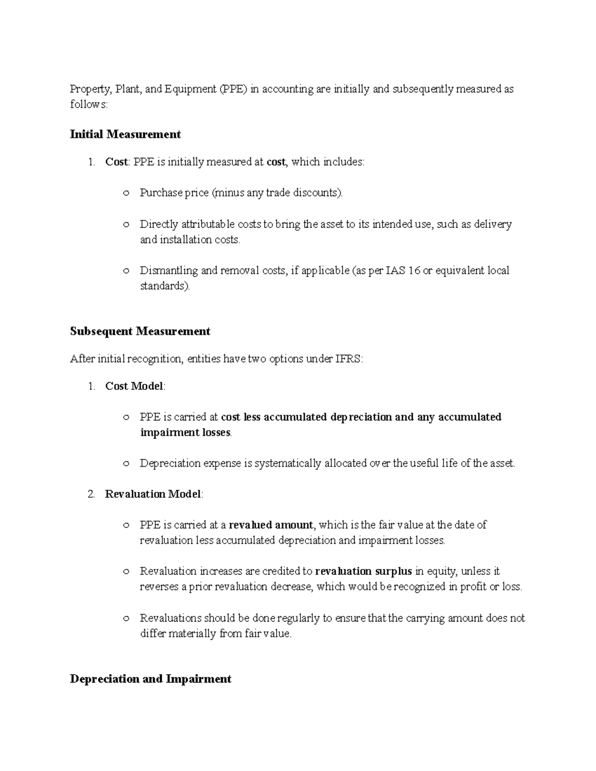 PPE - Initial and Subsequent Measurement in Accounting - Studocu