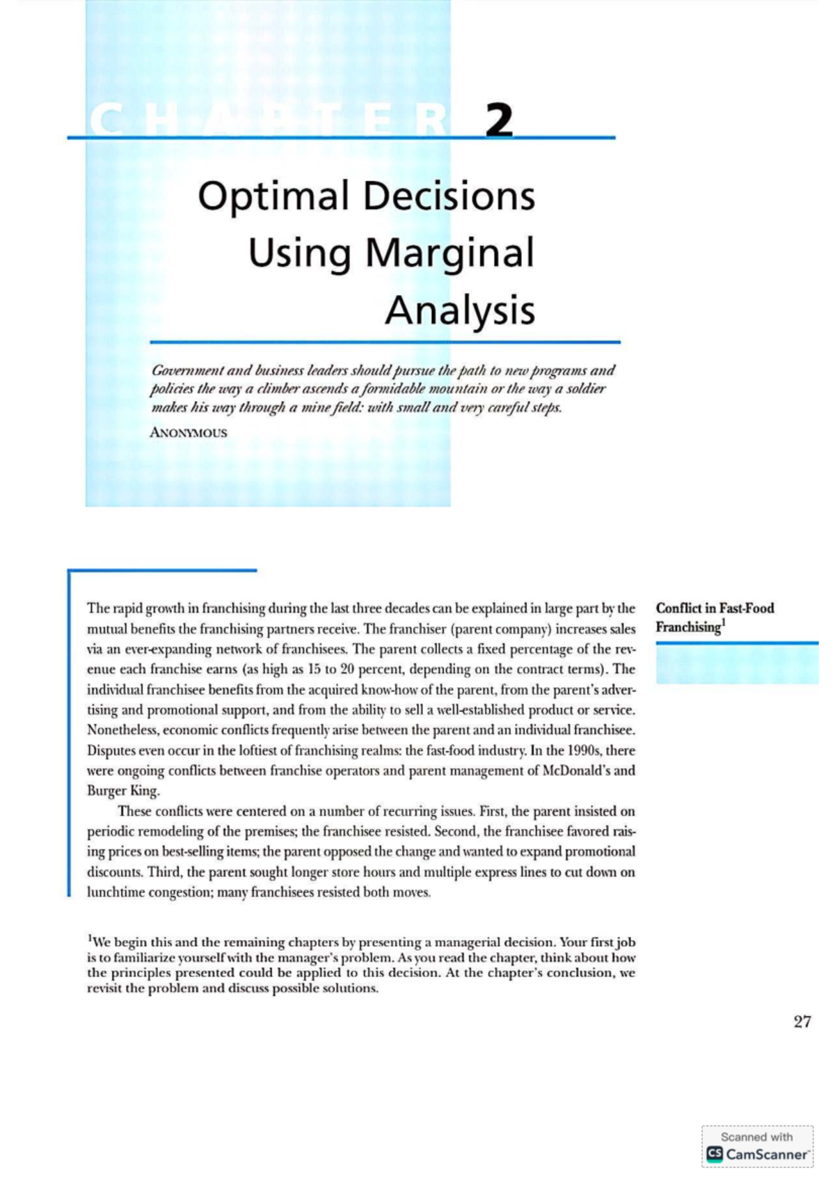 MEC 201: Optimal Decisions Using Marginal Analysis in Franchising - Studocu