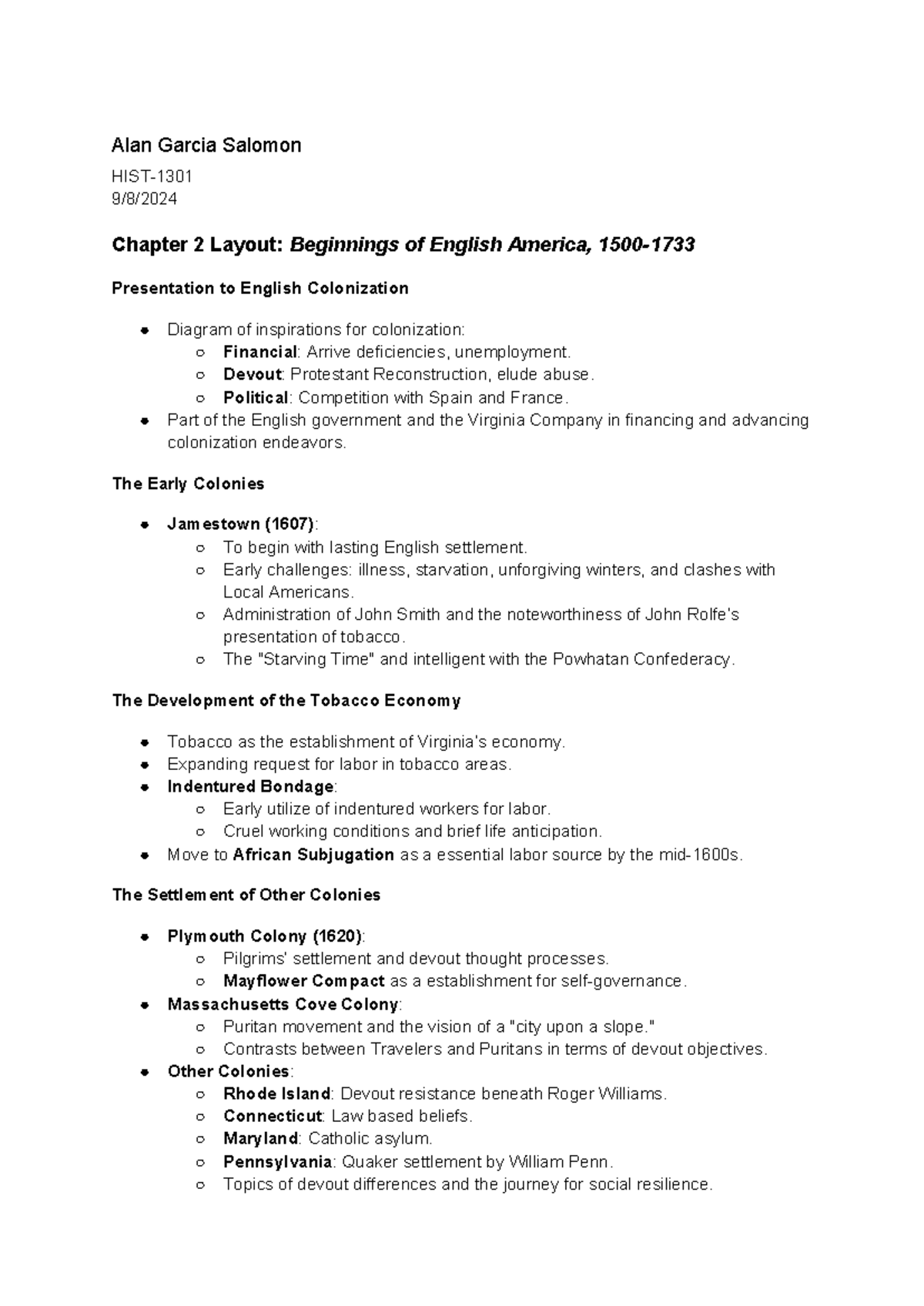 HISTory outline - Alan Garcia Salomon HIST- 9/8/ Chapter 2 Layout ...