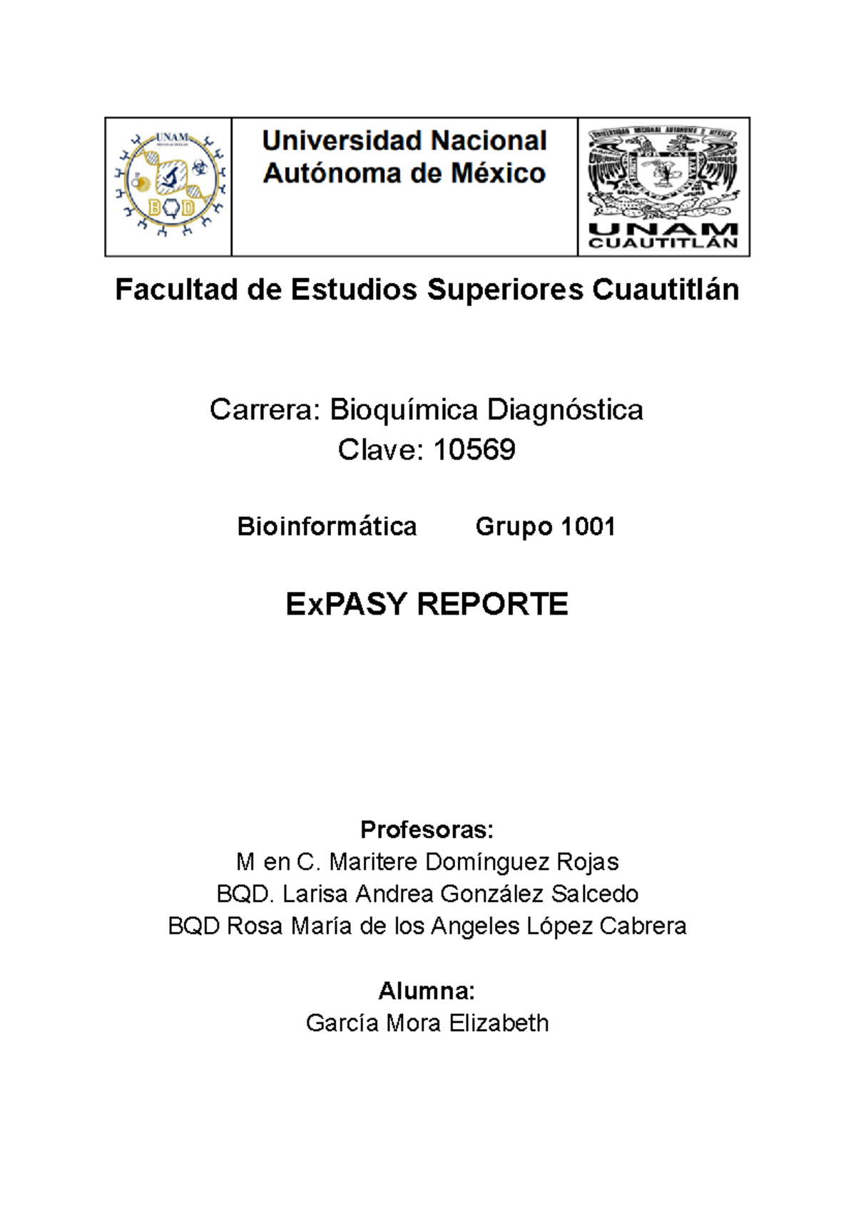 Reporte ExPASY: Análisis Bioinformático en Bioquímica 10569 - Studocu