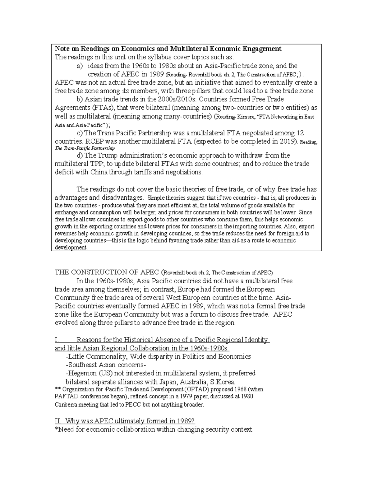 Lecture Outline: Formation of APEC and Multilateral Economic Engagement ...